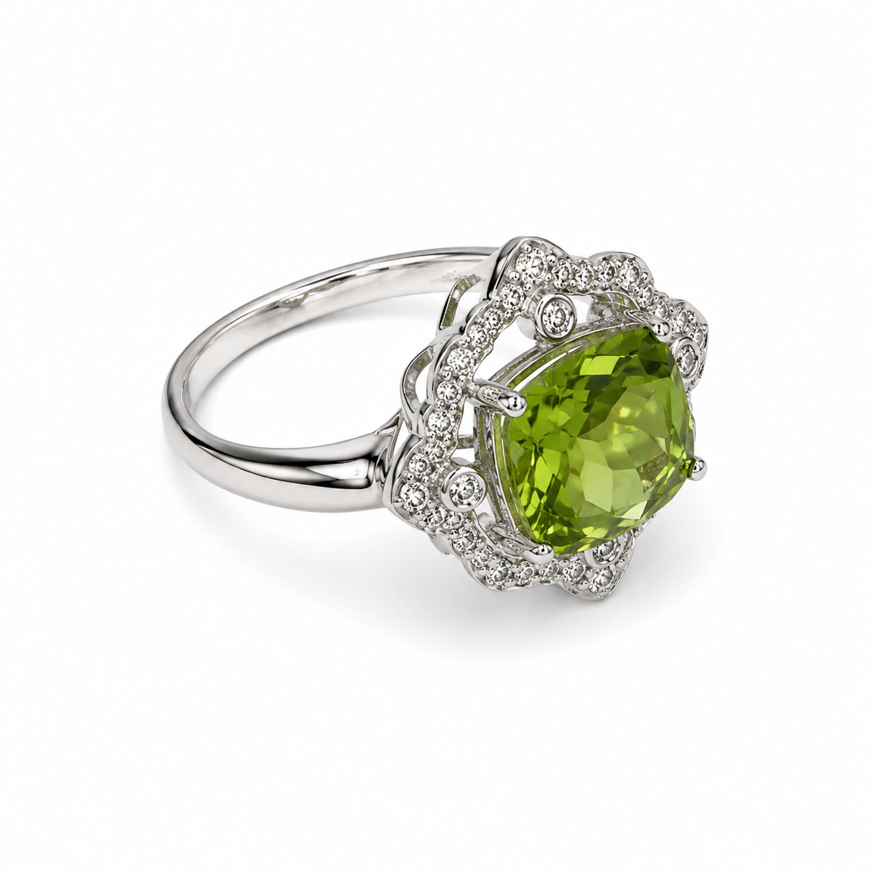 14KT White Gold 0.38 CTW 4.56 STW Peridot Diamond Ring [K5T]