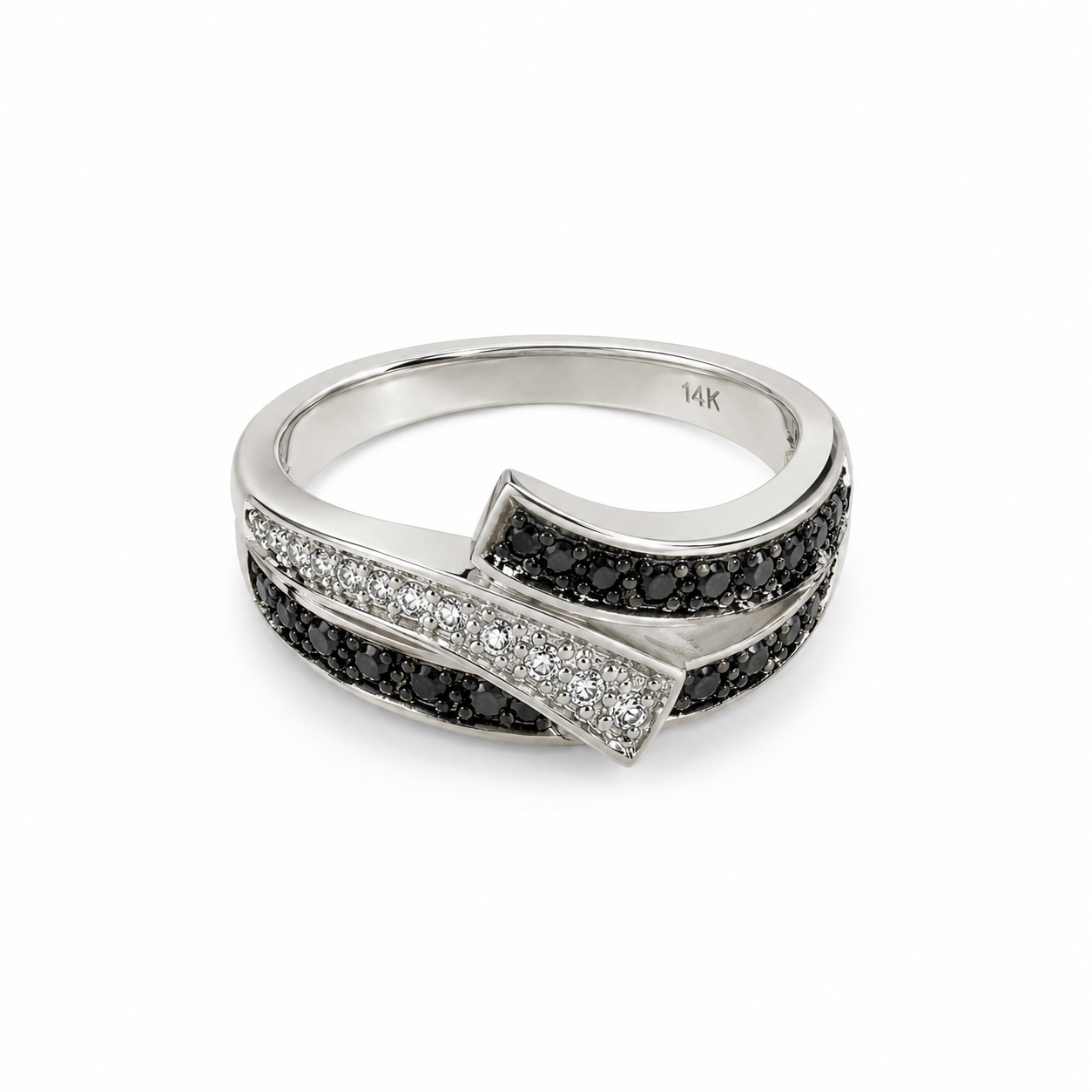 14KT White Gold 0.25 CTW Black And White Diamond Designer Band [K2T]