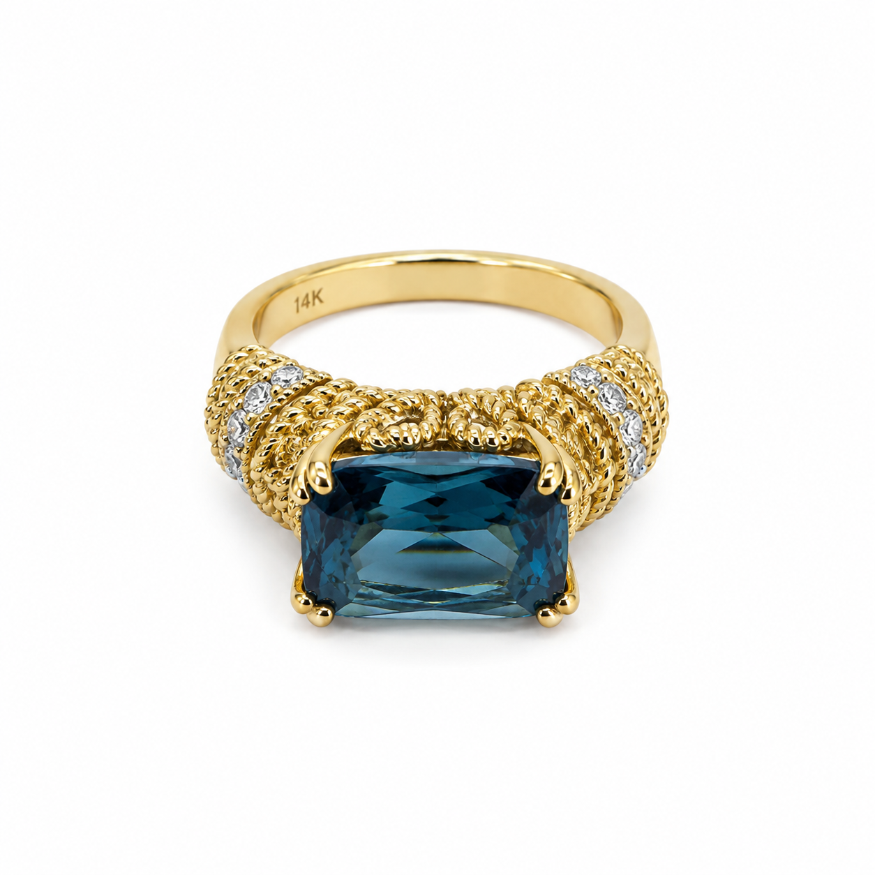 10KT Yellow Gold 0.20 CTW 6.5 STW  Blue Topaz  Diamond Ring [K2T]
