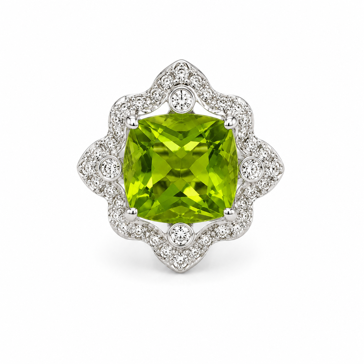 14KT White Gold 0.38 CTW 4.56 STW Peridot Diamond Ring [K5T]