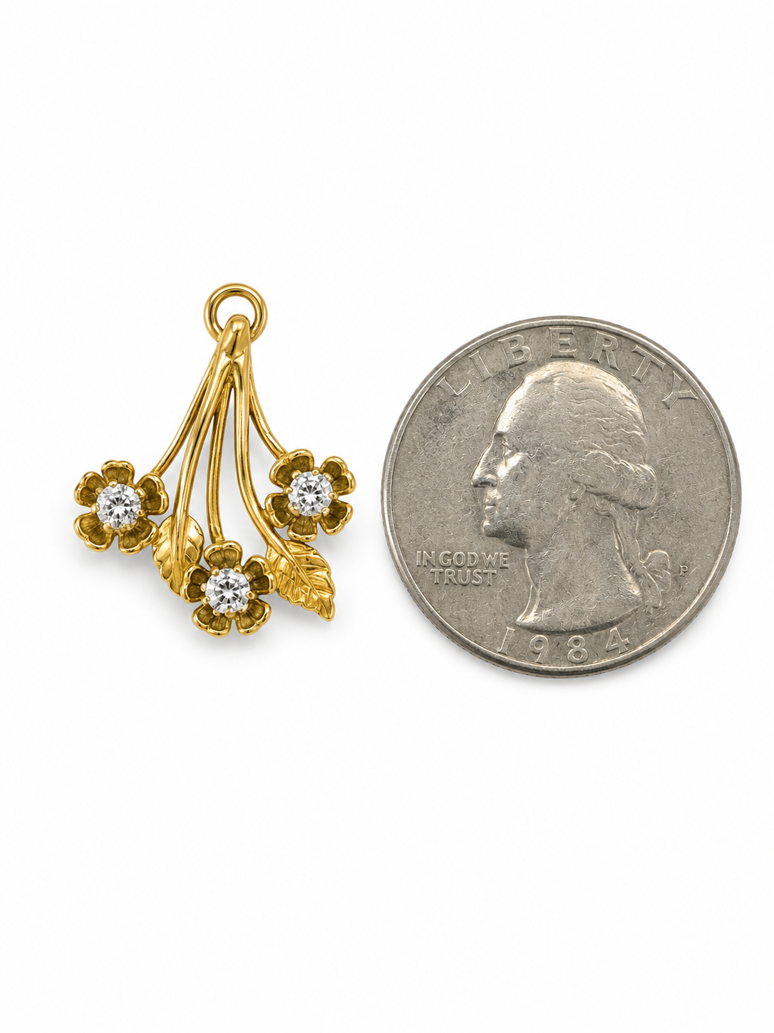 22KT Flowers Cubic Zirconium Yellow Gold Pendant [A1B4]