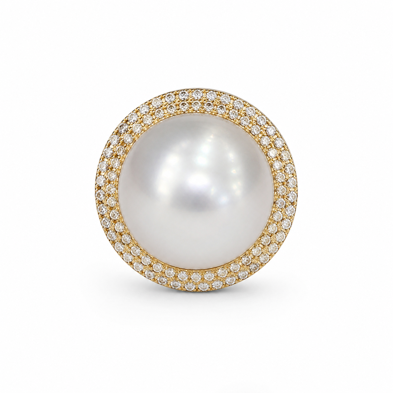 14KT Yellow Gold 0.40 CT 14 MM SO Sea Pearl Diamond Ring [K6T]