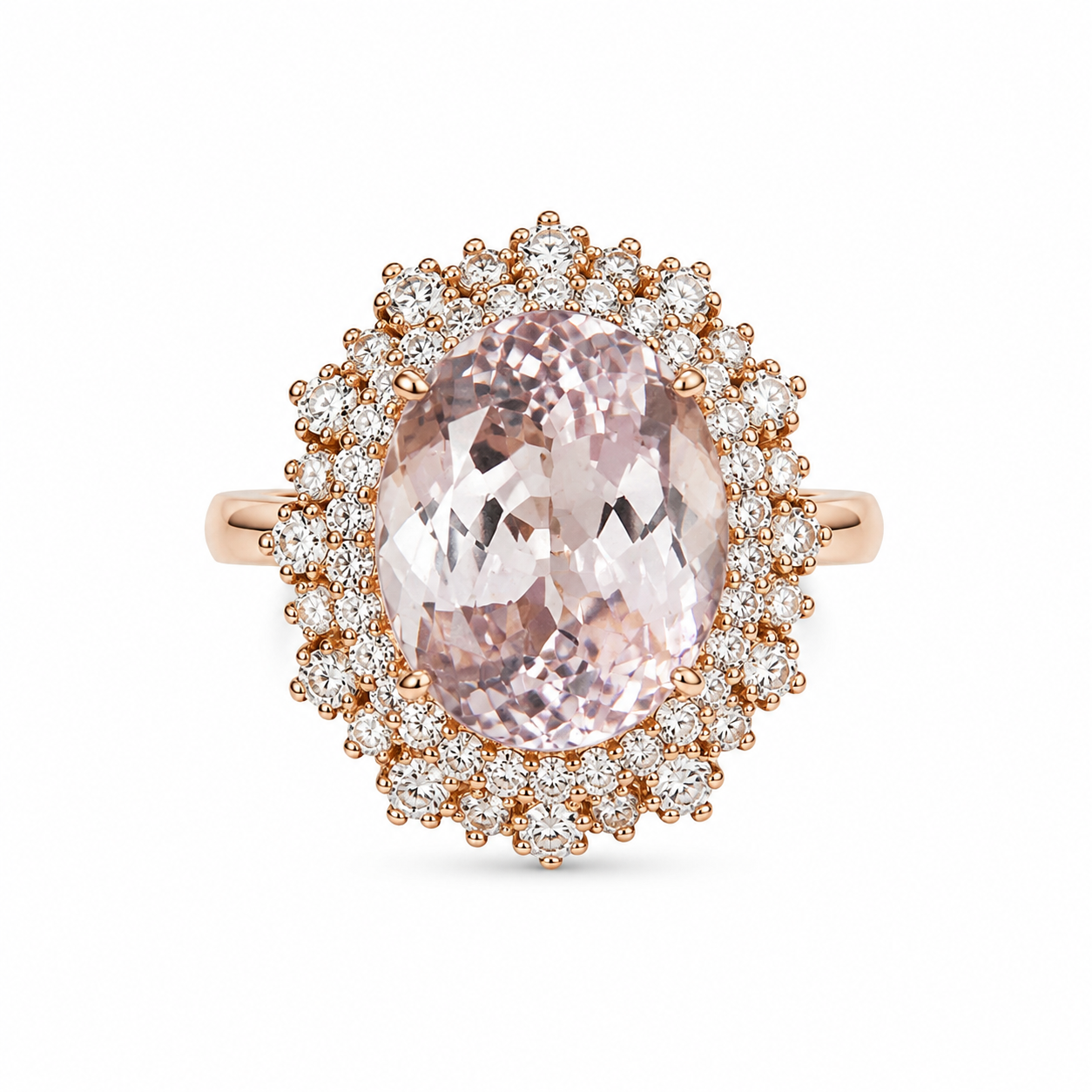14KT Rose Gold 1.89 CTW 14.24 STW Kunzite Diamond Ring [95H]