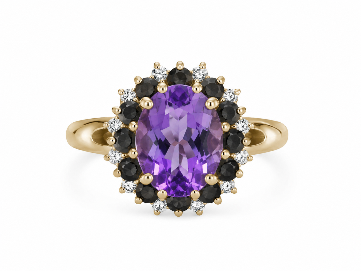 10KT Yellow Gold 0.36 CTW 1.75 STW Amethyst Diamond Ring [16H]