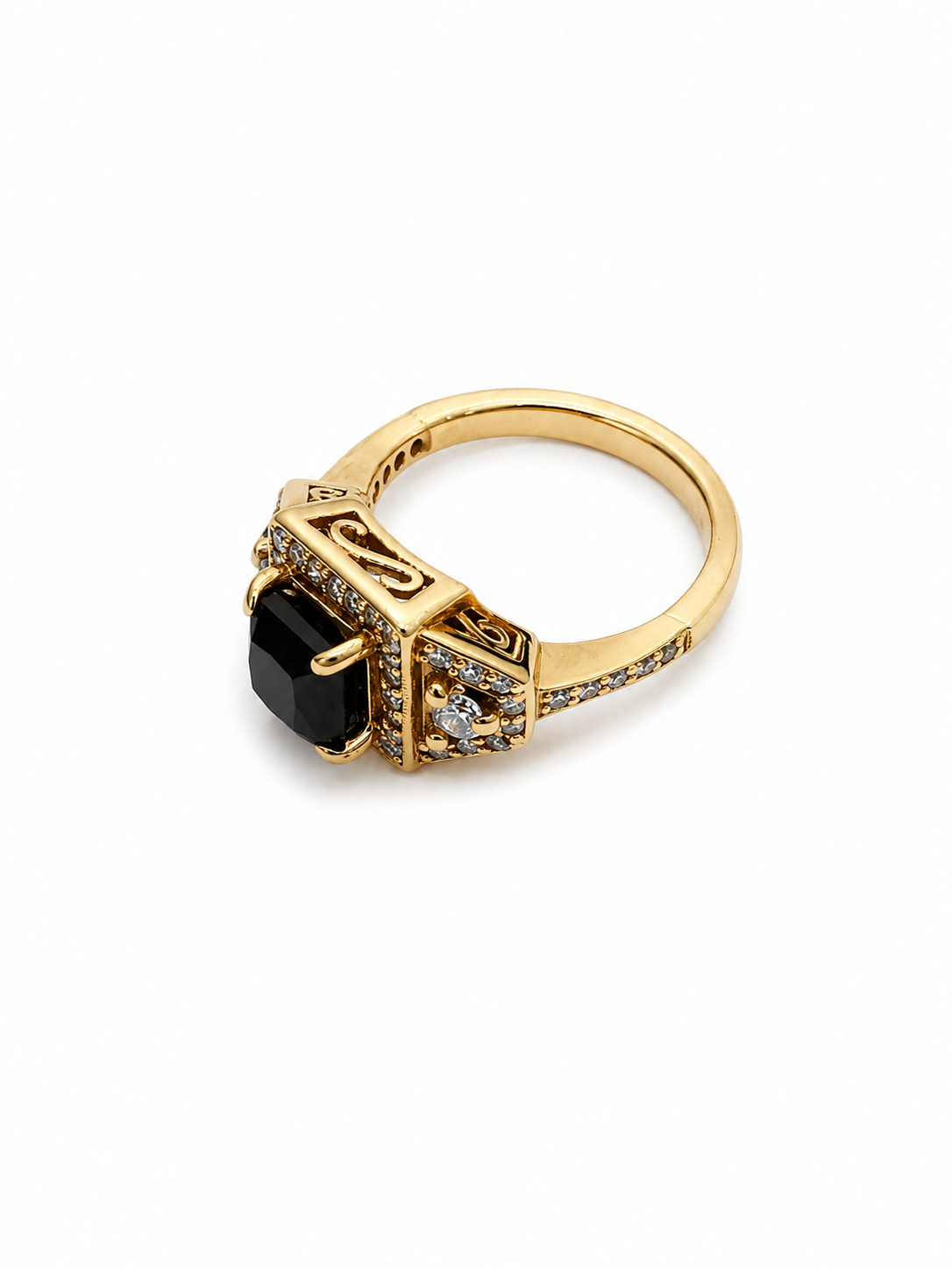 14KT Yellow Gold 1.50 CTW 1.00 STW Black Diamond Ring [K4T]