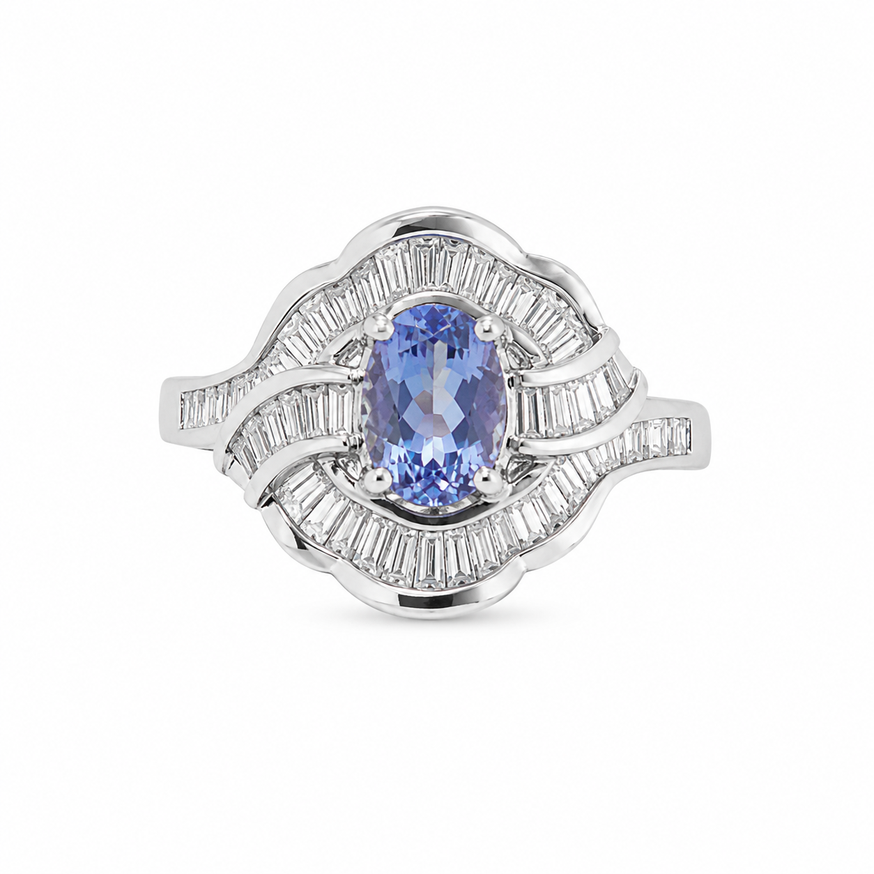 18KT White Gold 0.50 CTW 0.30 STW Tanzanite Diamond Ring [K23H]