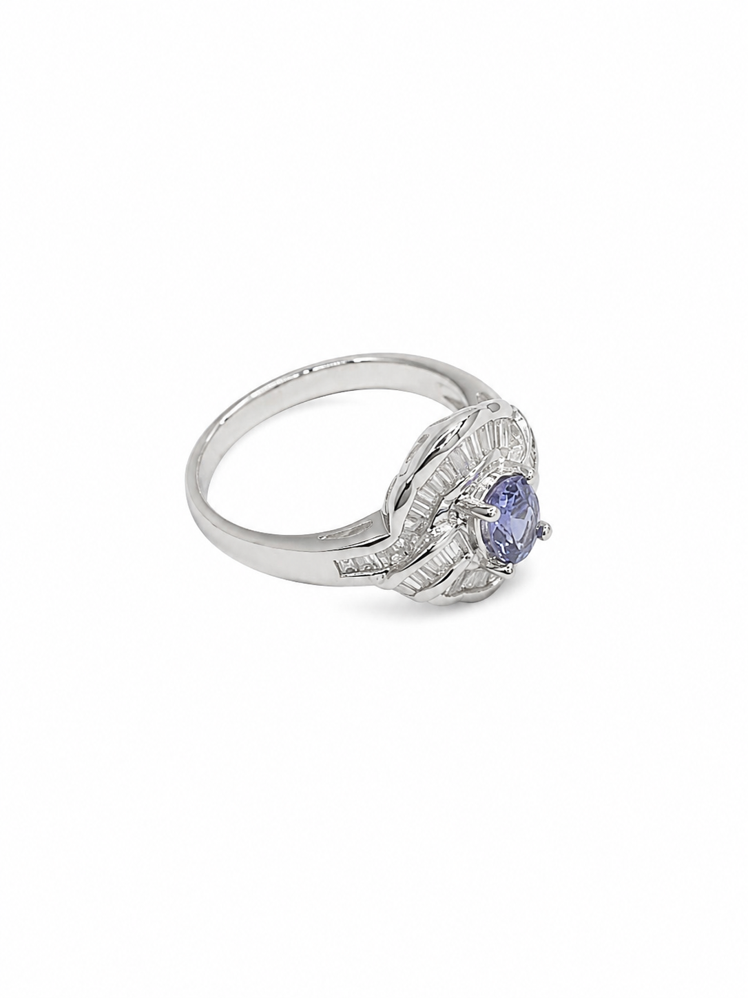 18KT White Gold 0.50 CTW 0.30 STW Tanzanite Diamond Ring [K23H]