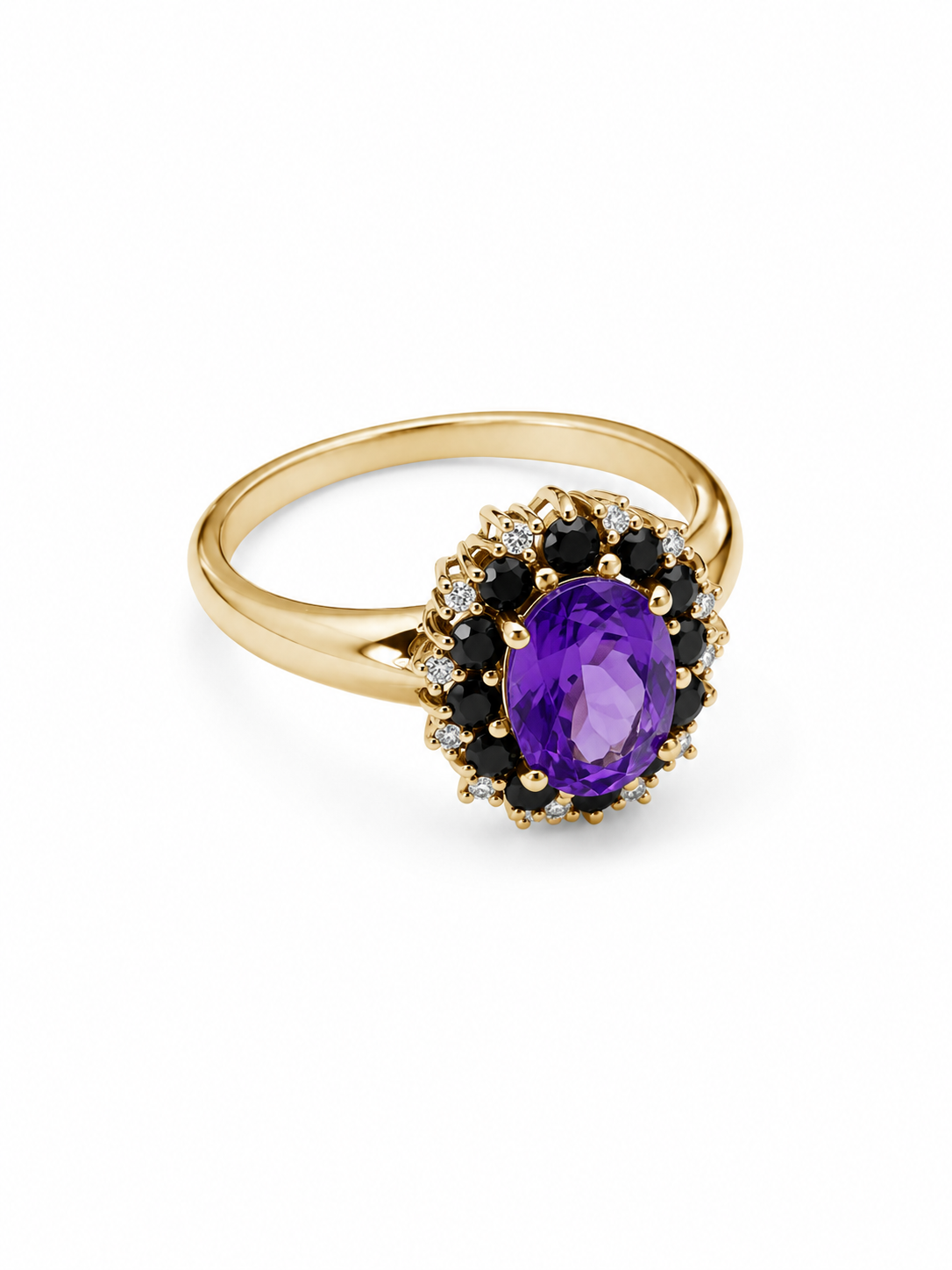 10KT Yellow Gold 0.36 CTW 1.75 STW Amethyst Diamond Ring [16H]