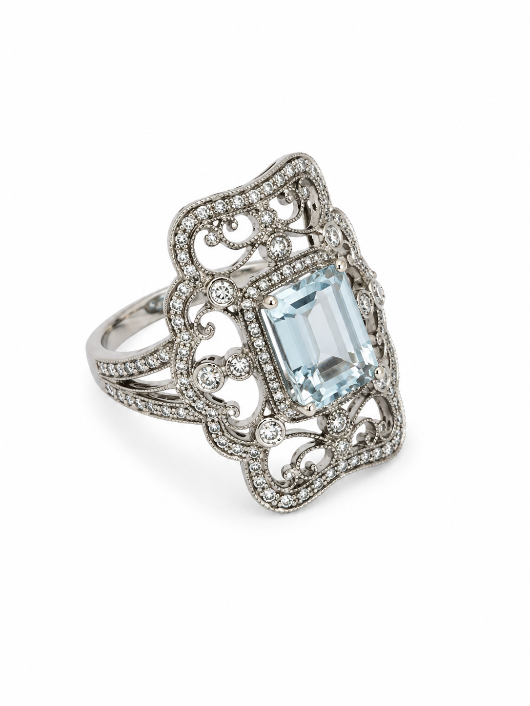 14KT White Gold 0.92 CTW 3.00 STW Aquamarine Diamond ring  [K4T]