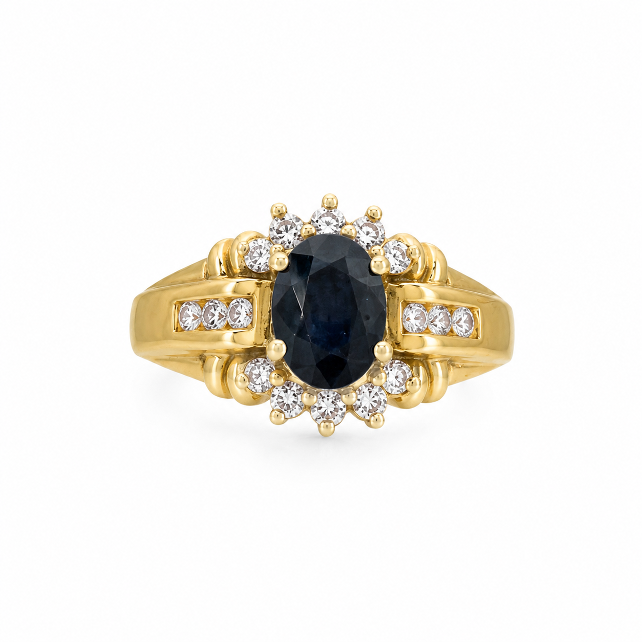 10KT Yellow Gold 0.25 CTW 1.00 STW Sapphire Diamond Ring [K12H]
