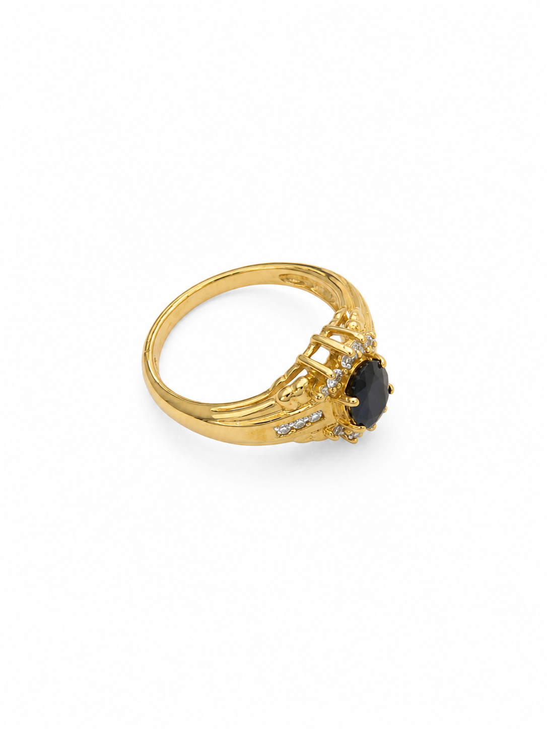 10KT Yellow Gold 0.25 CTW 1.00 STW Sapphire Diamond Ring [K12H]