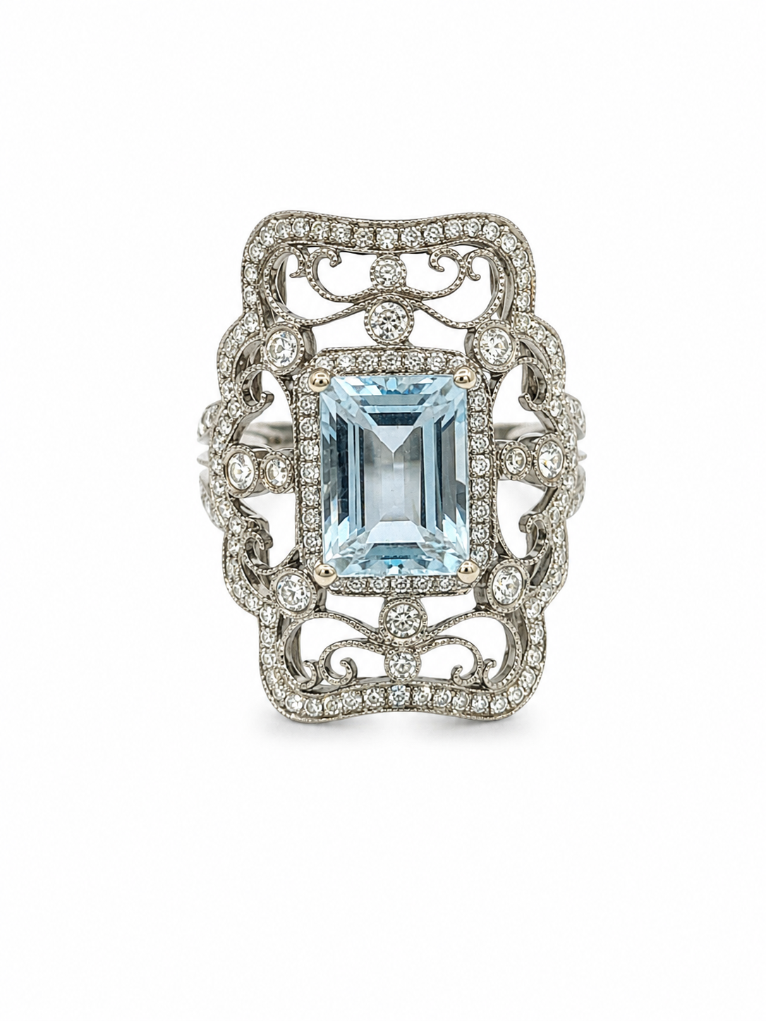 14KT White Gold 0.92 CTW 3.00 STW Aquamarine Diamond ring  [K4T]