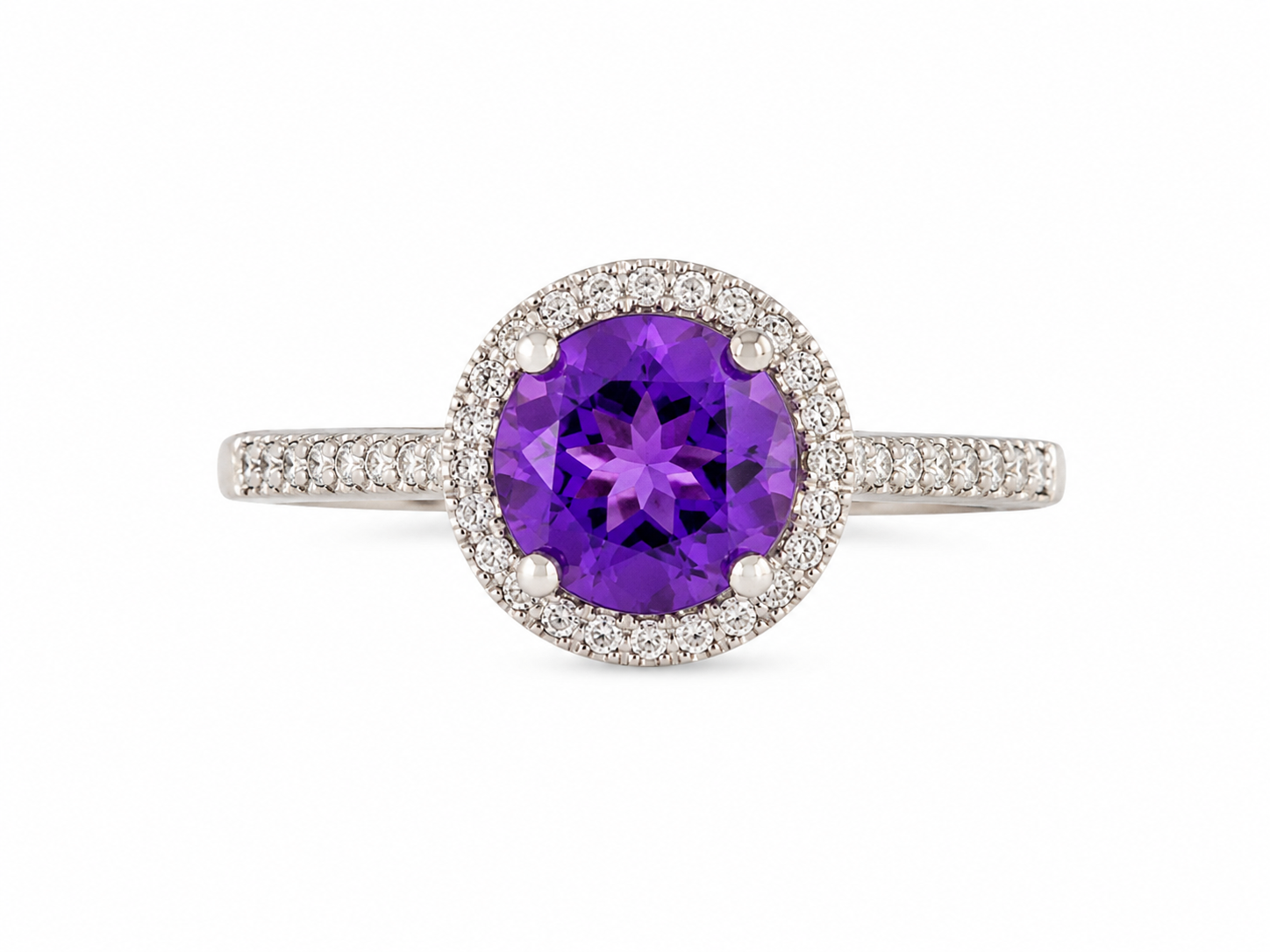 10KT White Gold 0.18 CTW 1.5 STW Amethyst Diamond Ring [K8H]