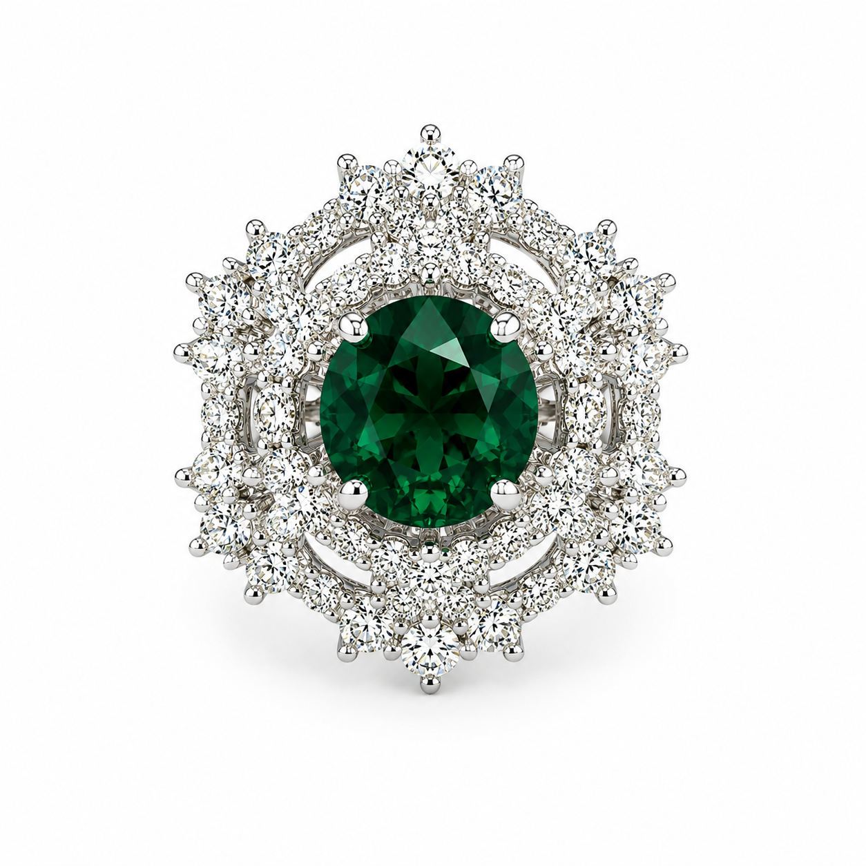 18KT White Gold 1.36 CTW 2.05 STW Emerald Diamond Ring [K95H]