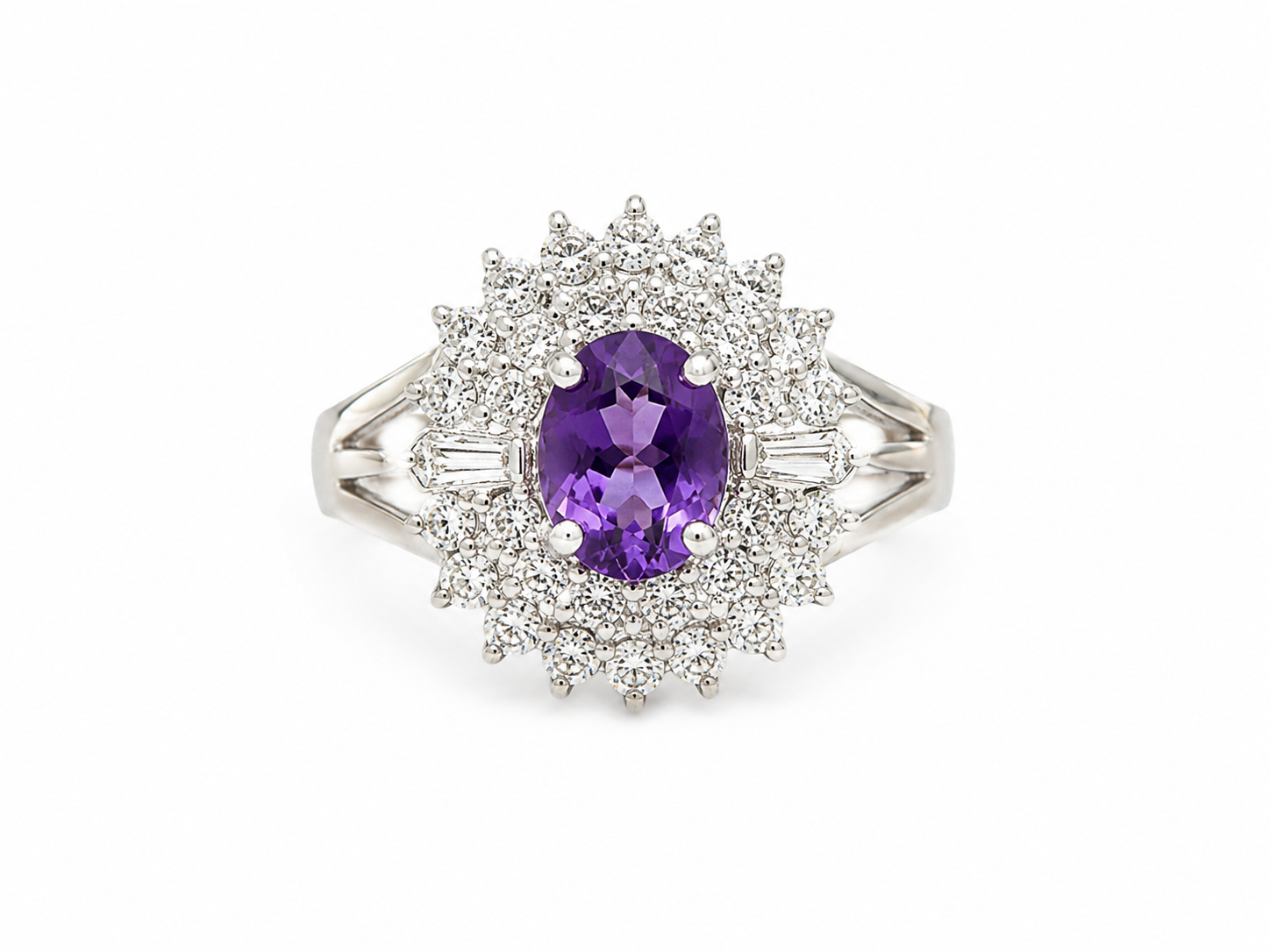 18KT White Gold 0.60 CTW 0.40 STW Amethyst Diamond Ring [K4T]