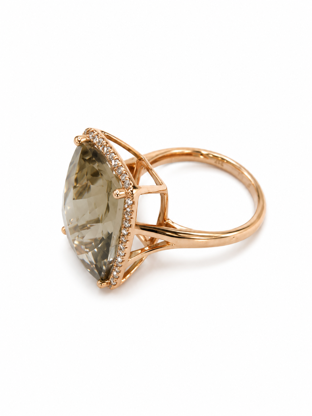14KT Rose Gold 0.24 CTW 11.50 Sherry Topaz Diamond Ring [K35H]