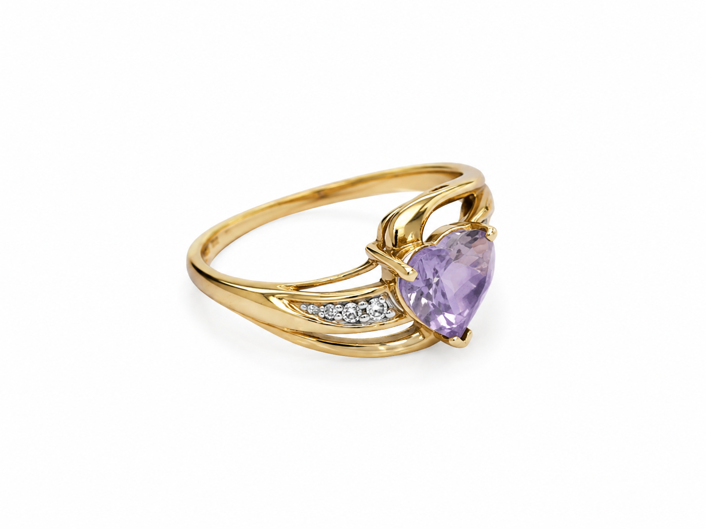 10KT Yellow Gold 0.05 CTW 1.00 STW Amethyst Diamond Ring [K6H50]