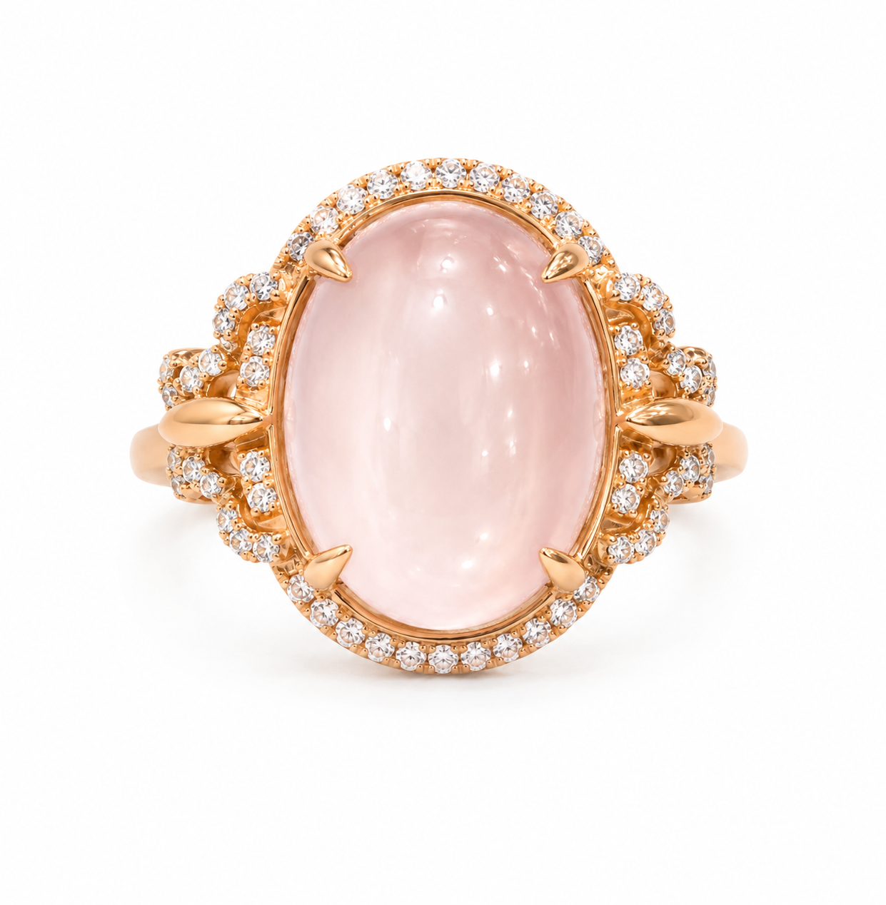 14KT Rose Gold 0.42 Ctw 11.32 STW Rose Quartz Diamond Ring [K28H]