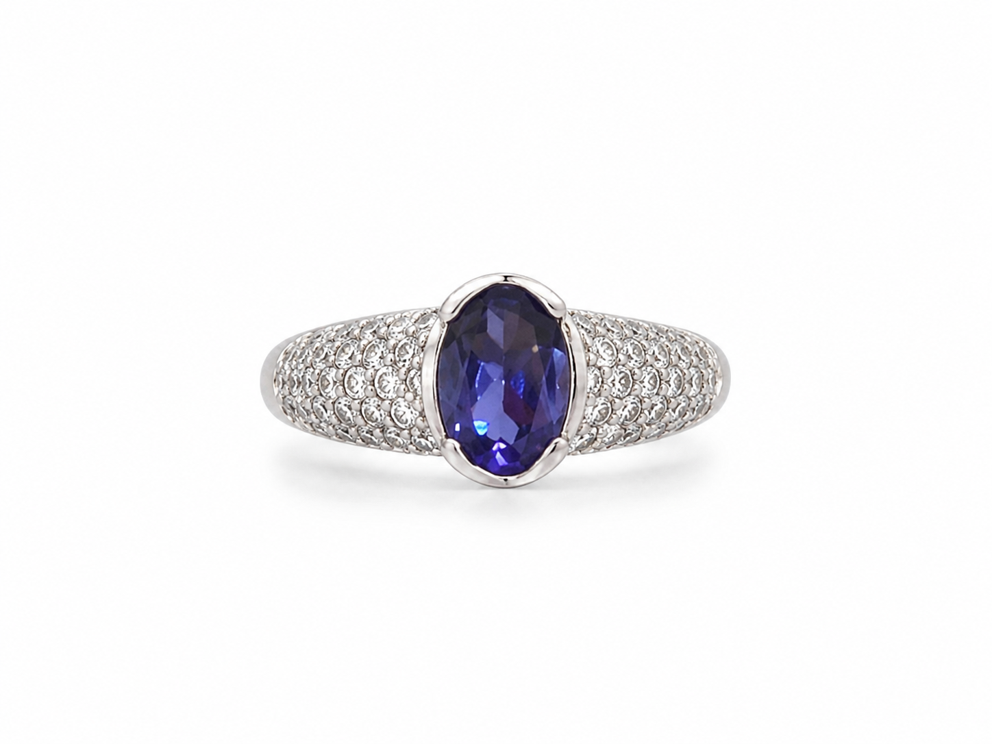 18KT White Gold 0.65 CTW 0.75 STW Tanzanite Diamond Ring [K33H50]