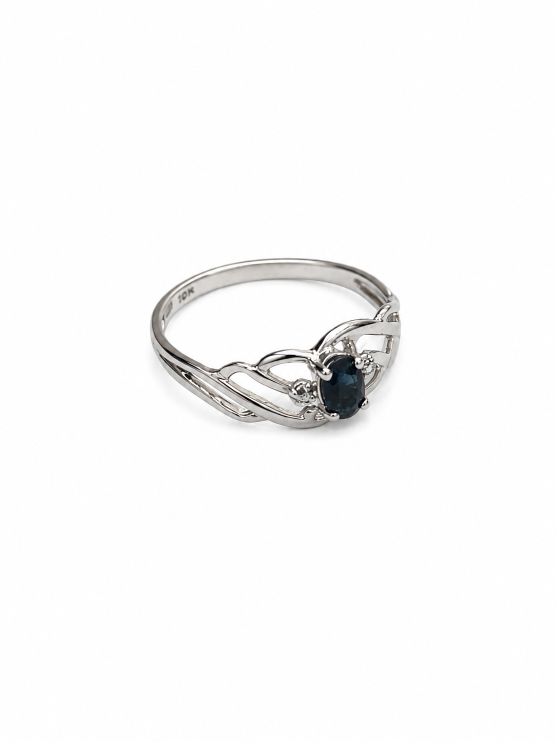 10KT White Gold 0.20 STW Black Gemstone Ladies Ring [K3H75]