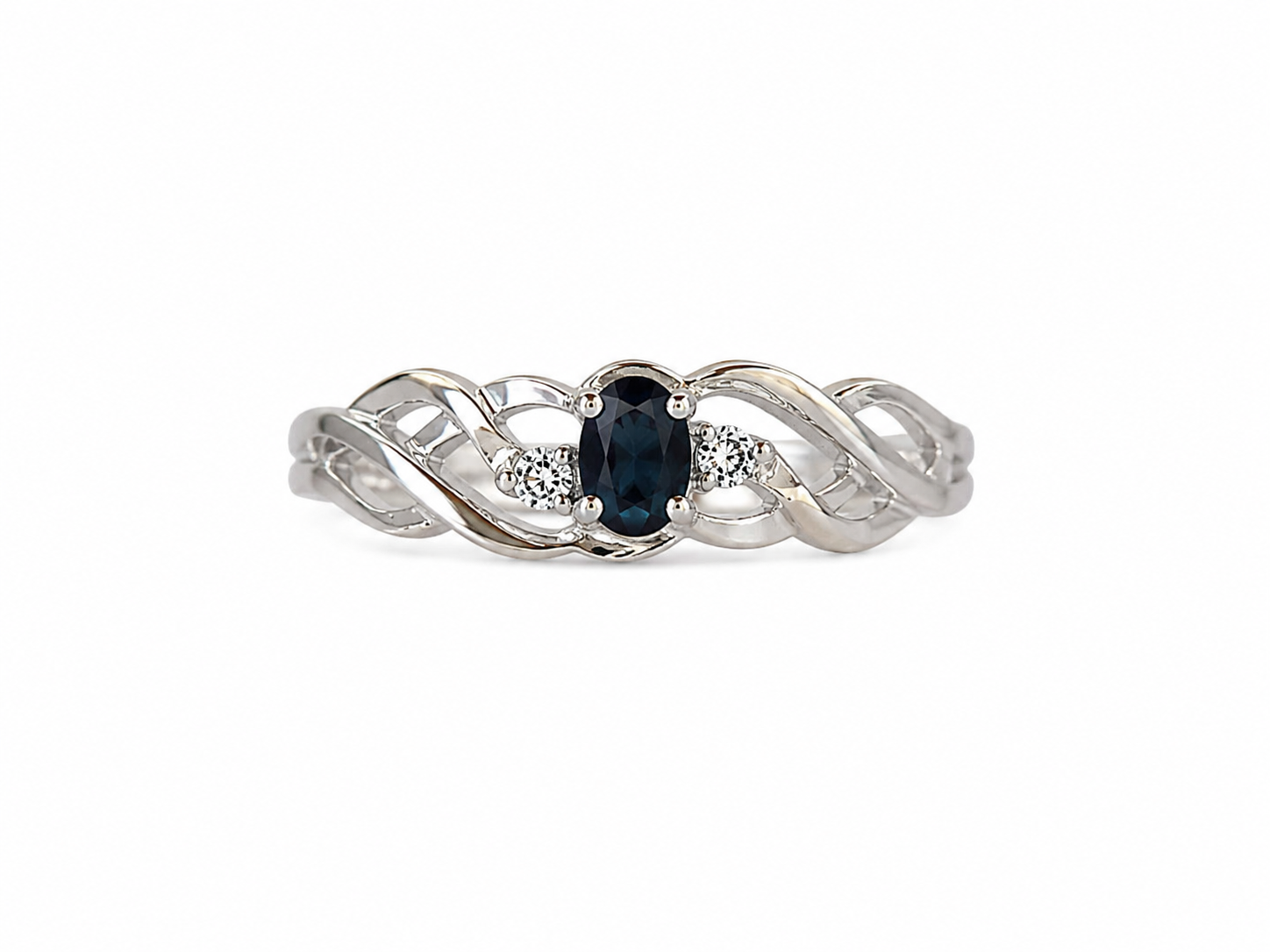10KT White Gold 0.20 STW Black Gemstone Ladies Ring [K3H75]