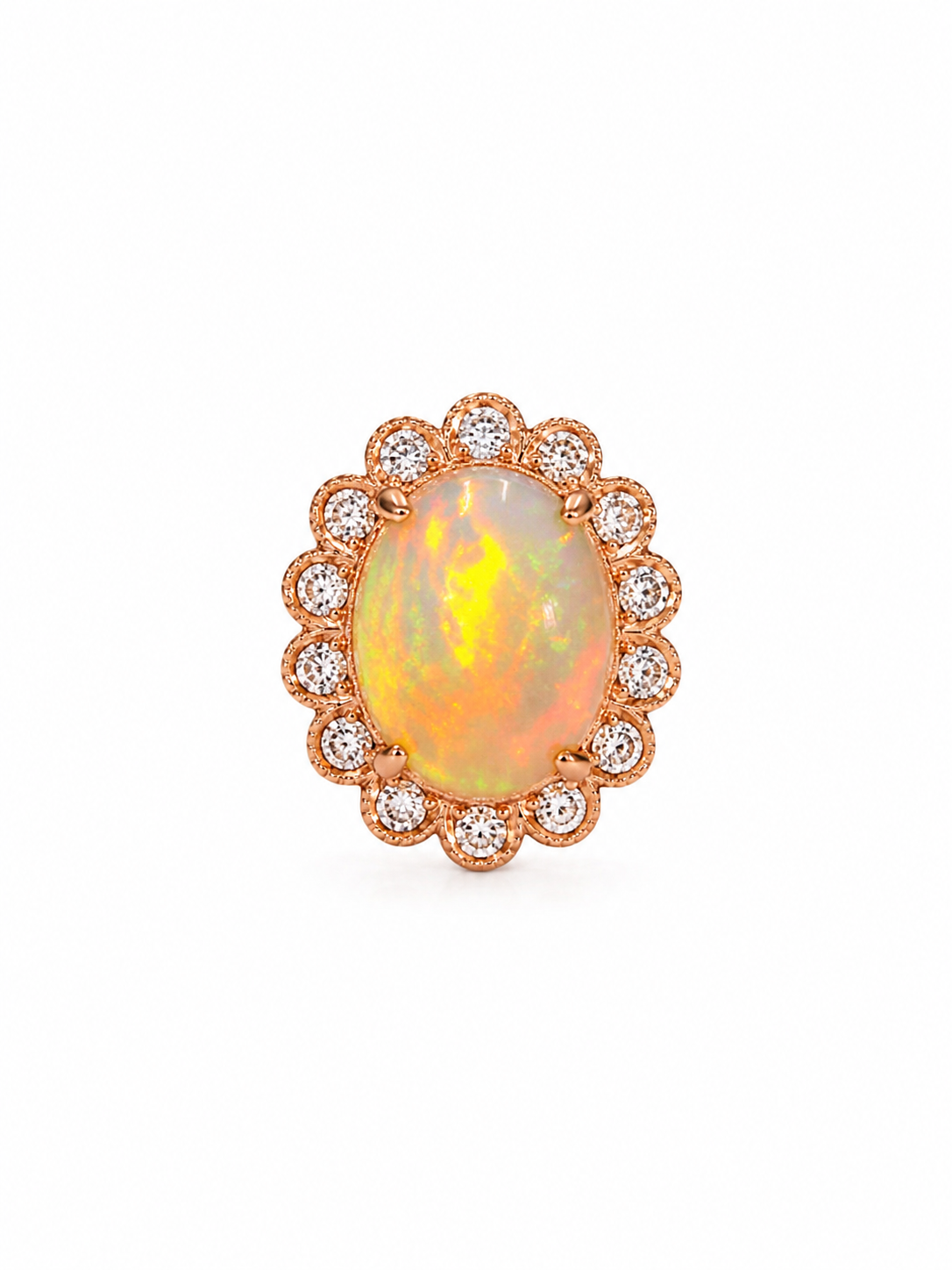 14KT Rose Gold 0.16 CTW 3.00 STW Opal Diamond Ring [19H]