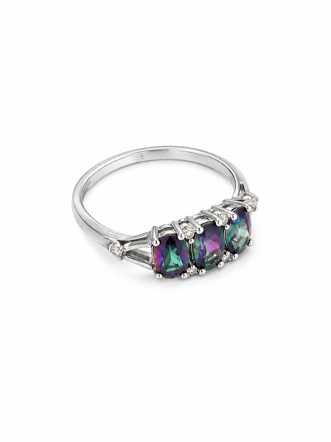 10KT White Gold 0.03 CTW 1.20 STW Mystic Fire Diamond Ring [K5H]