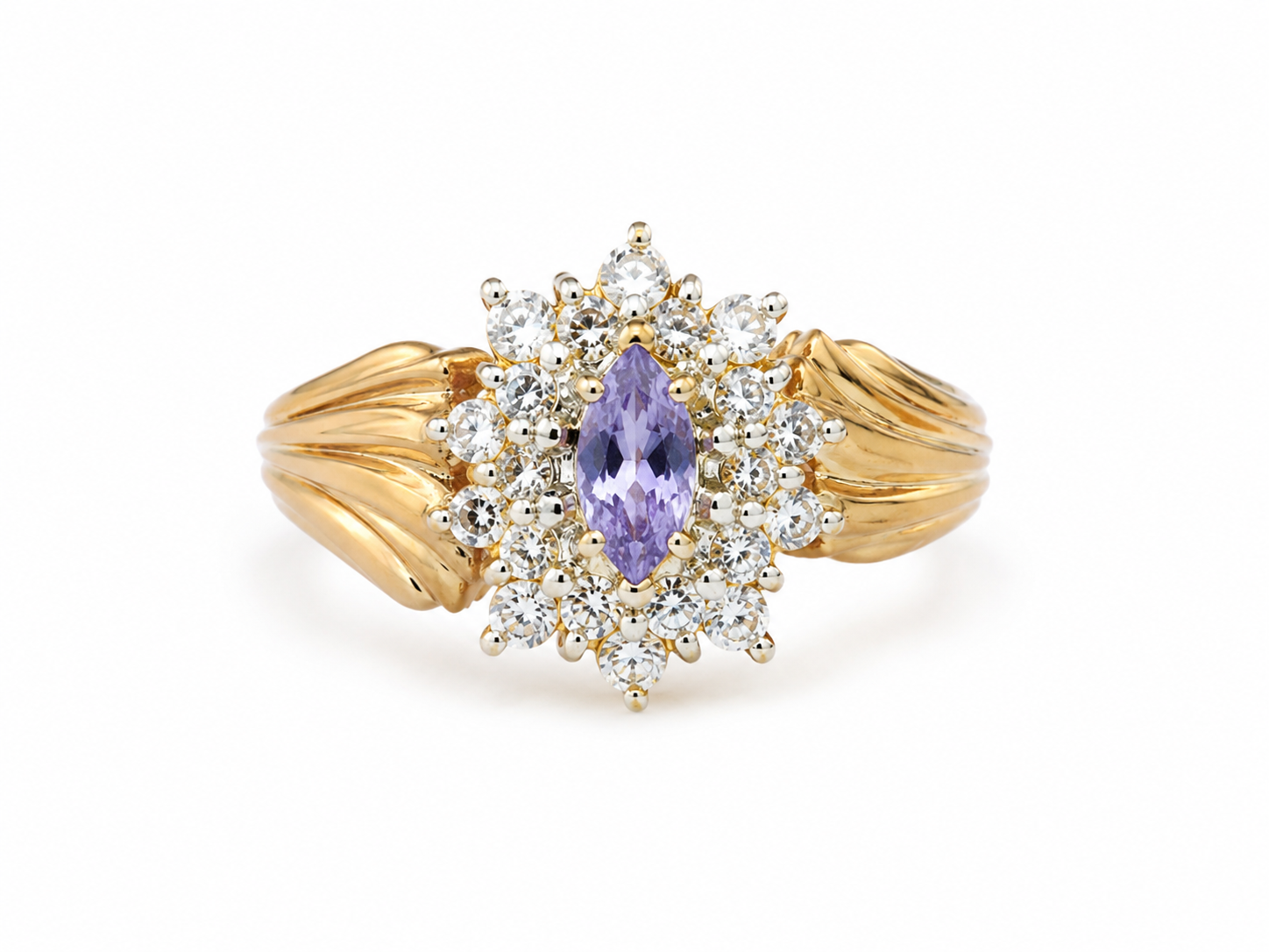 10KT Yellow Gold 0.40 CTW 0.25 STW Diamond Tanzanite Ring [K16H]