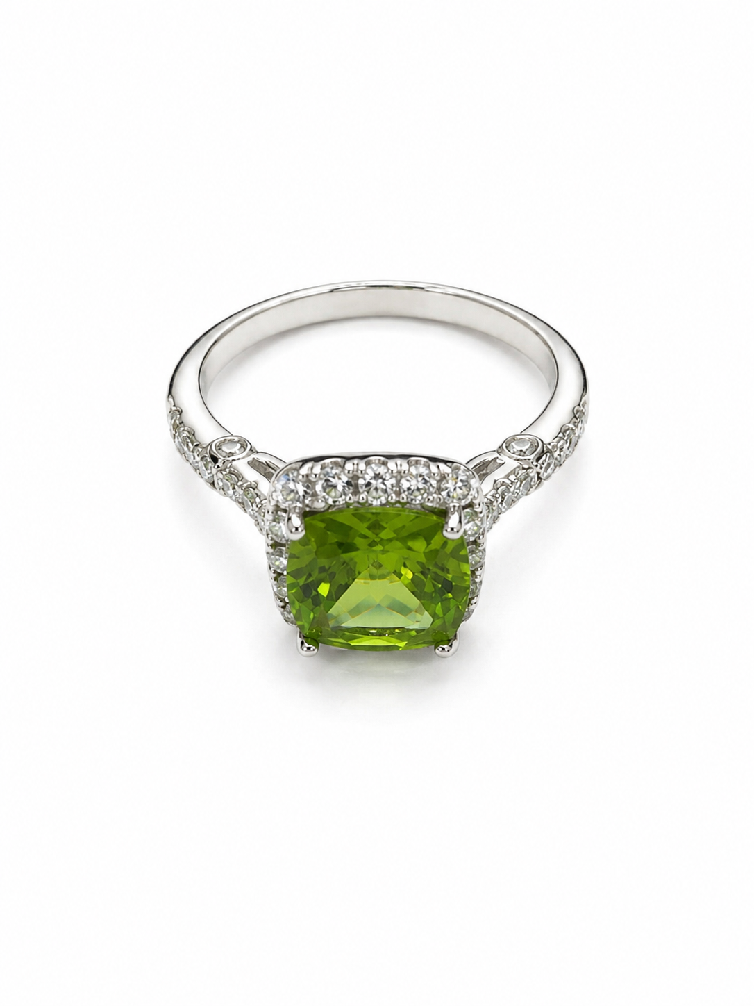 14KT White Gold 0.50 CTW 2.3 STW Peridot Diamond Ring [K32H]