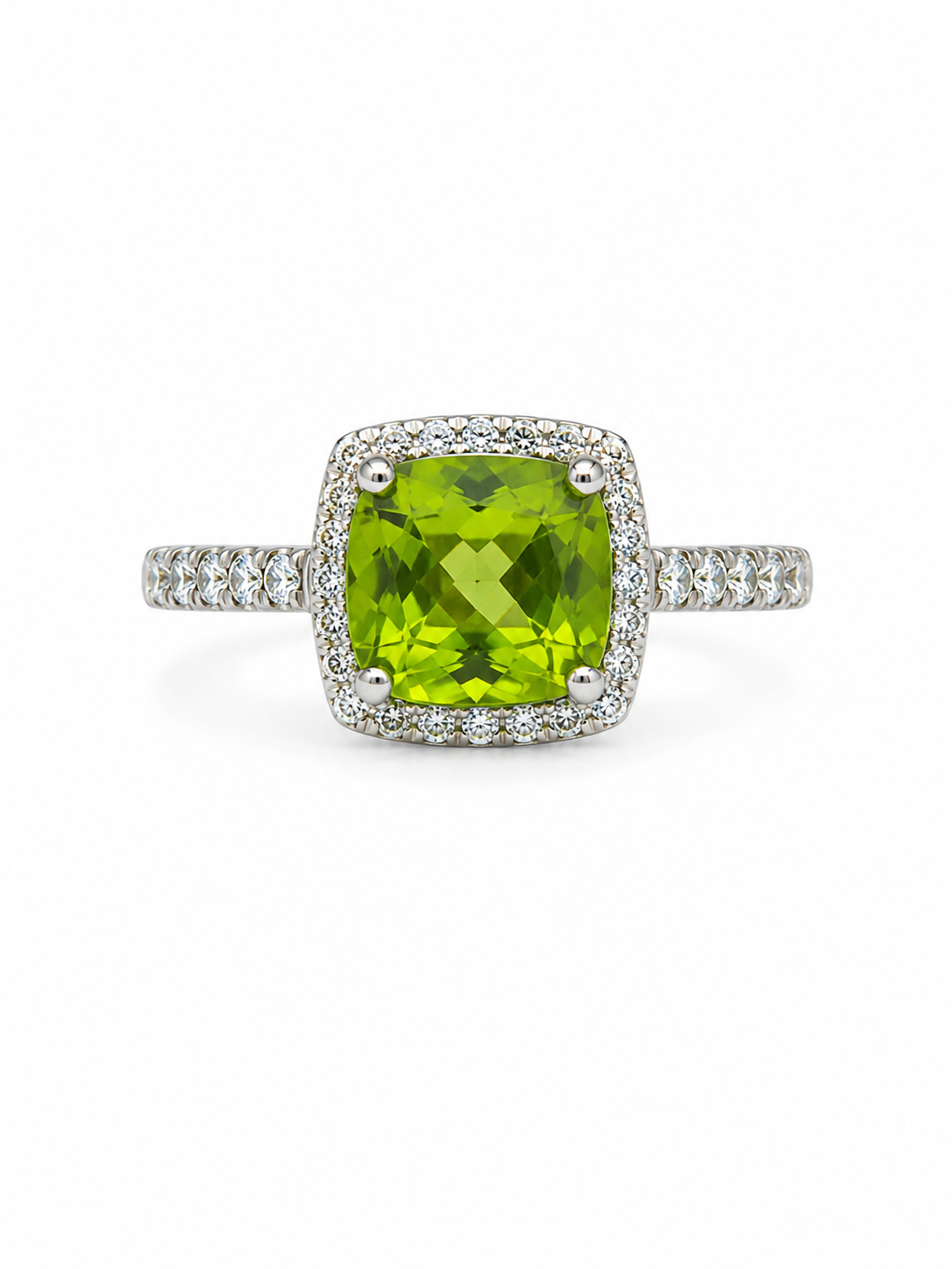 14KT White Gold 0.50 CTW 2.3 STW Peridot Diamond Ring [K32H]