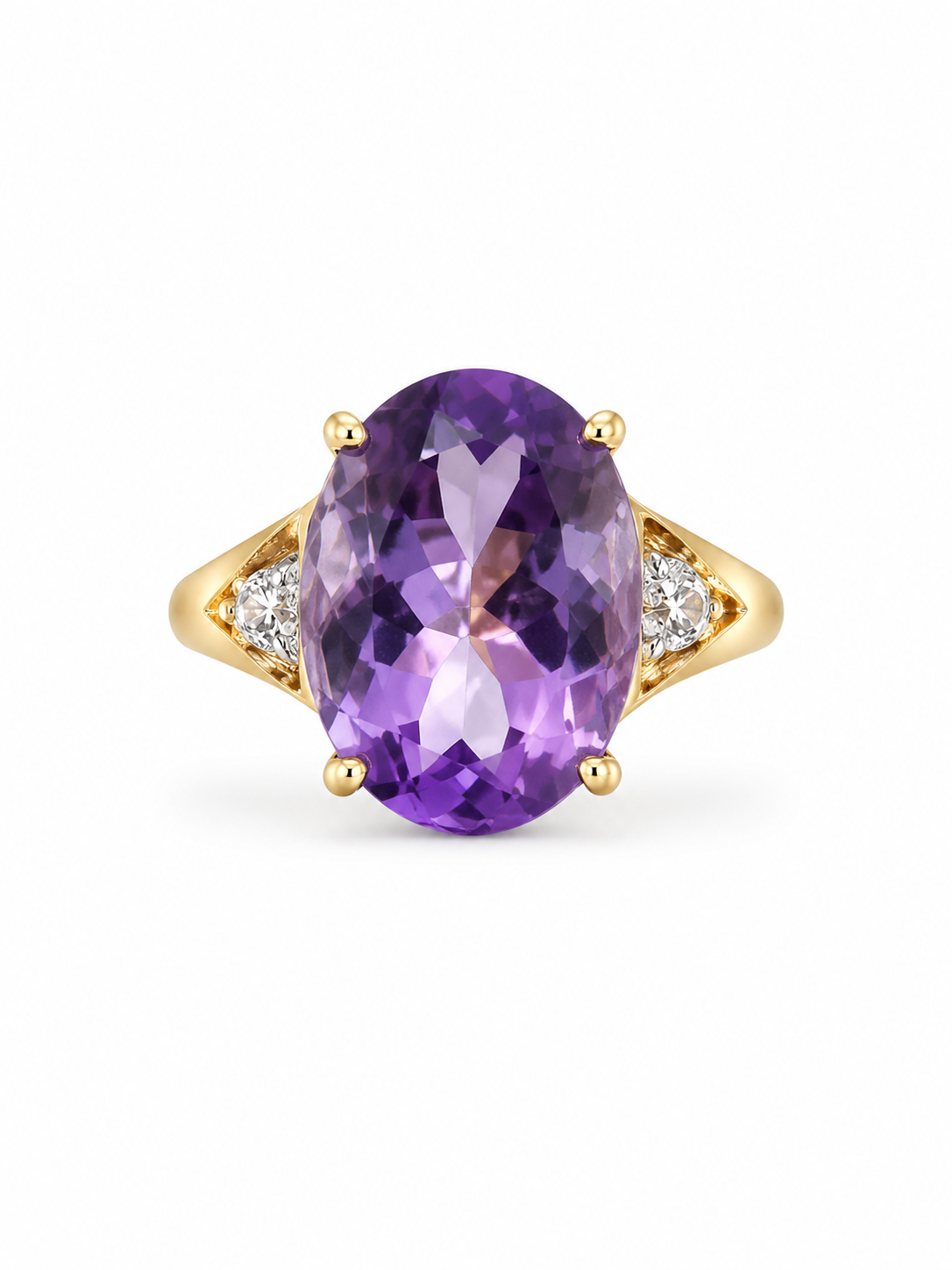 10KT Yellow Gold 0.01 CTW 5.00 STW Amethyst Diamond Ring [K1T]