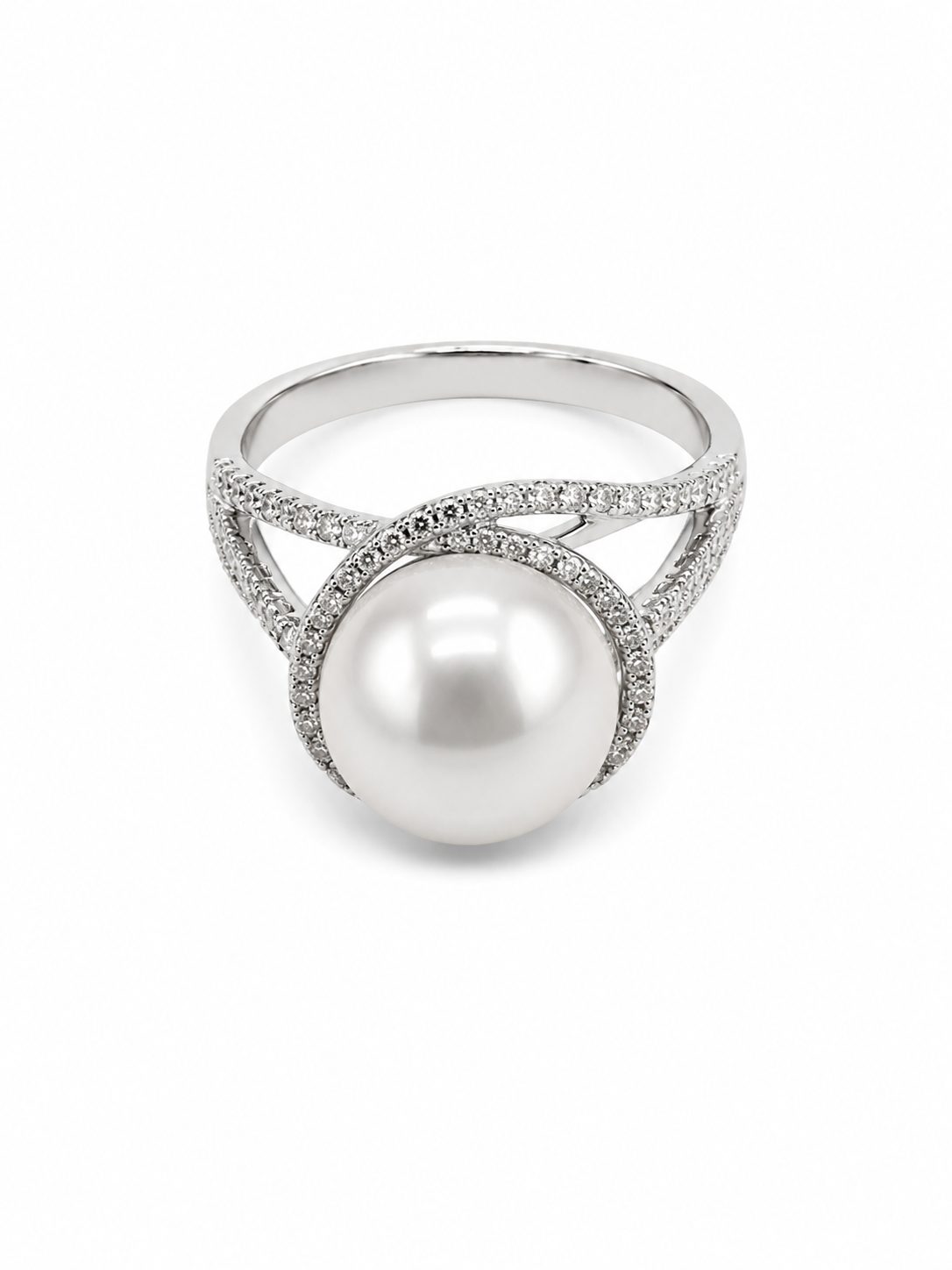 14KT White Gold 0.38 CTW 10MM Pearl Diamond Ring [K34H]