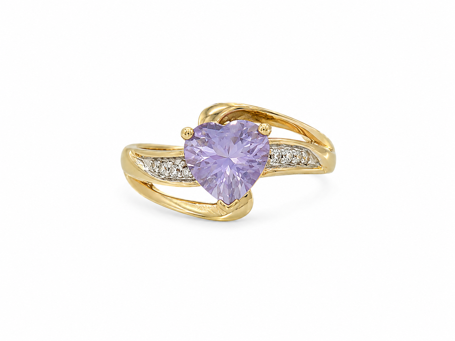 10KT Yellow Gold 0.05 CTW 1.00 STW Amethyst Diamond Ring [K6H50]