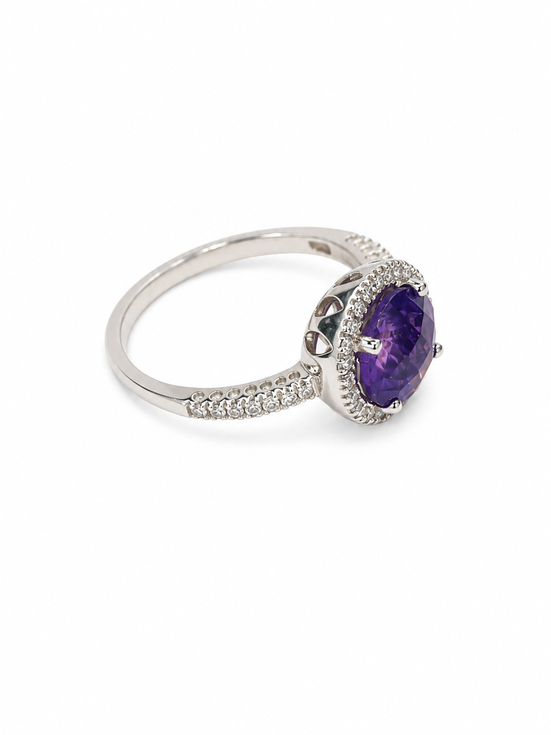 10KT White Gold 0.18 CTW 1.5 STW Amethyst Diamond Ring [K8H]