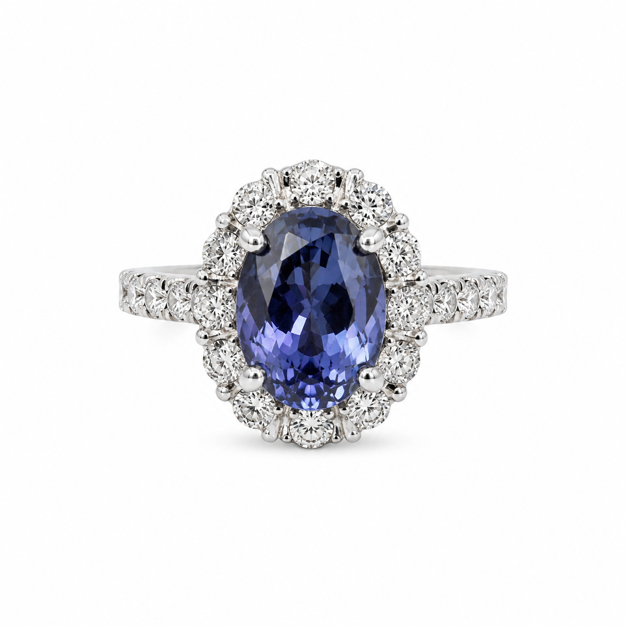 14KT White Gold 0.98 CTW 3.016 STW Tanzanite Diamond Ring [K48H]
