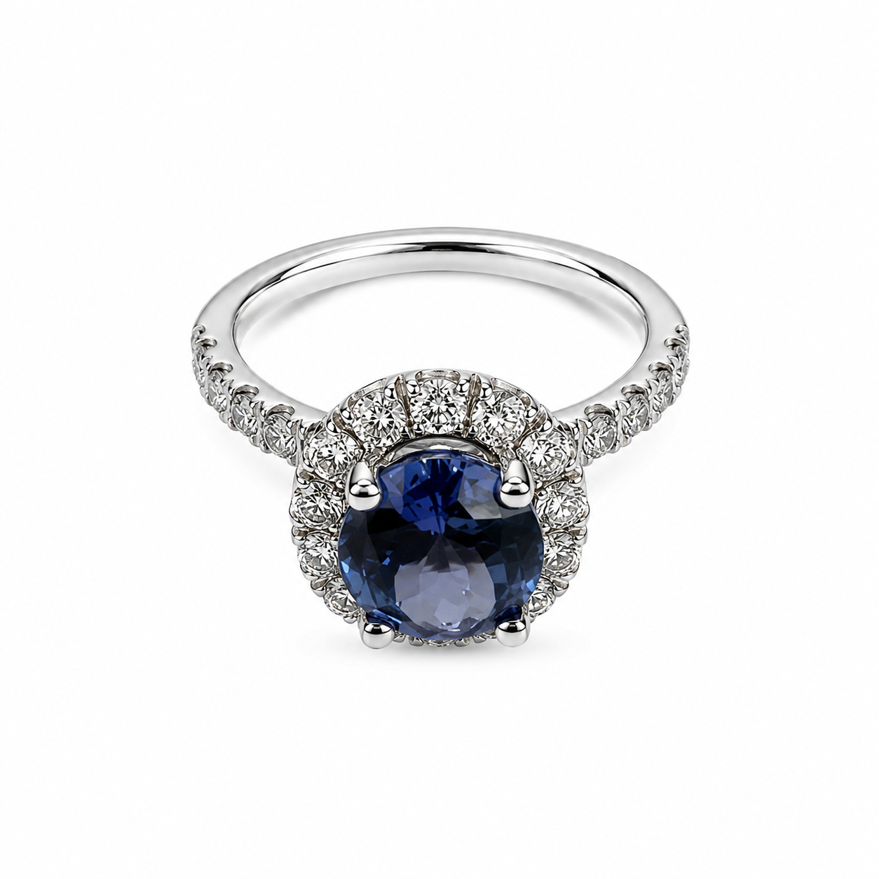 14KT White Gold 0.98 CTW 3.016 STW Tanzanite Diamond Ring [K48H]