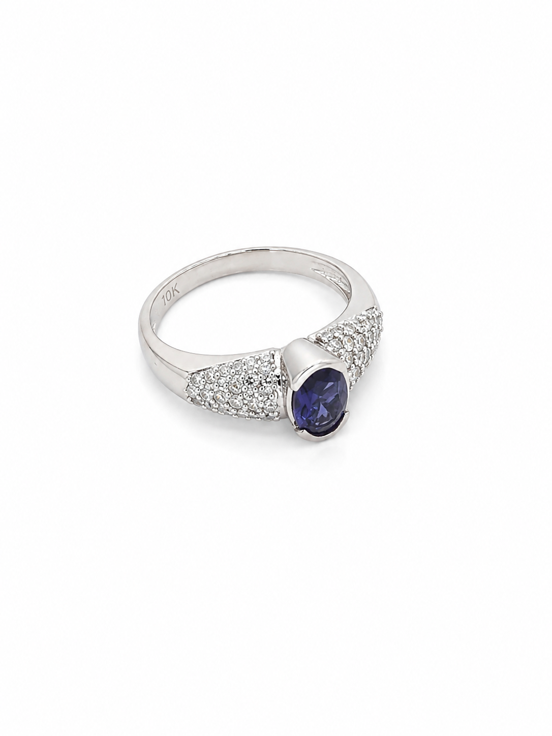 18KT White Gold 0.65 CTW 0.75 STW Tanzanite Diamond Ring [K33H50]