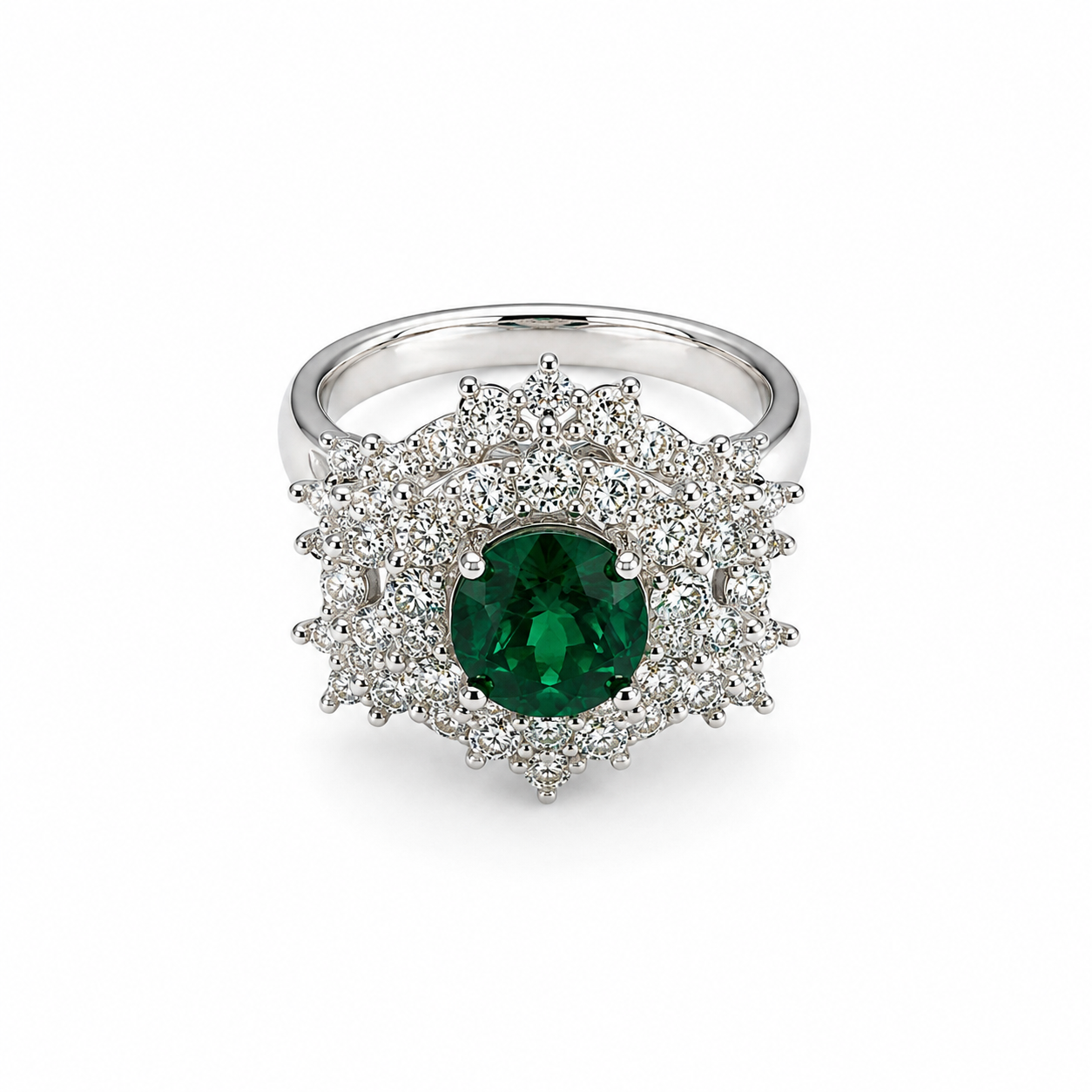18KT White Gold 1.36 CTW 2.05 STW Emerald Diamond Ring [K95H]