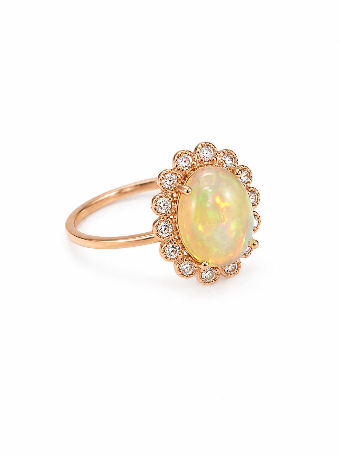 14KT Rose Gold 0.16 CTW 3.00 STW Opal Diamond Ring [19H]
