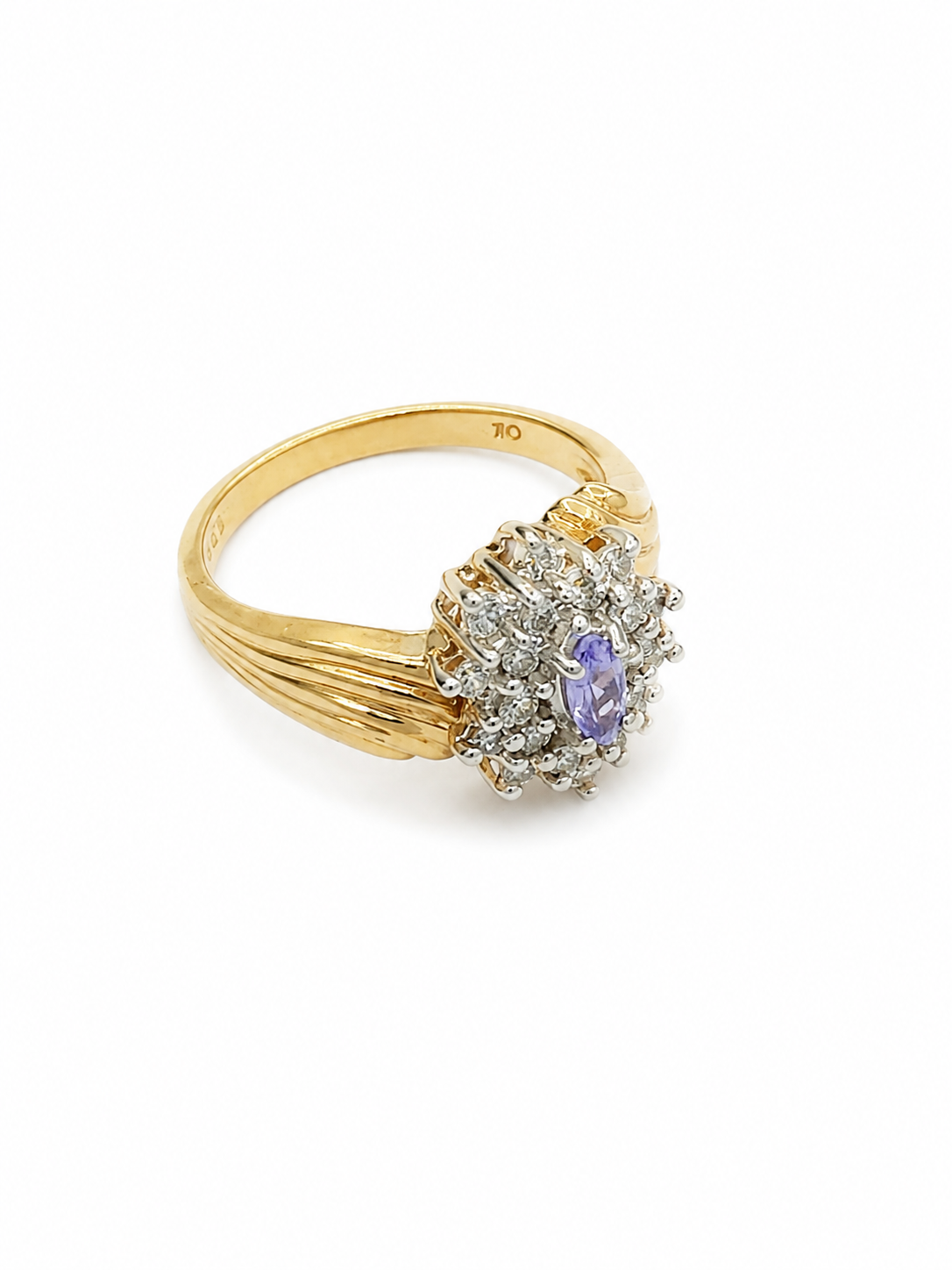 10KT Yellow Gold 0.40 CTW 0.25 STW Diamond Tanzanite Ring [K16H]