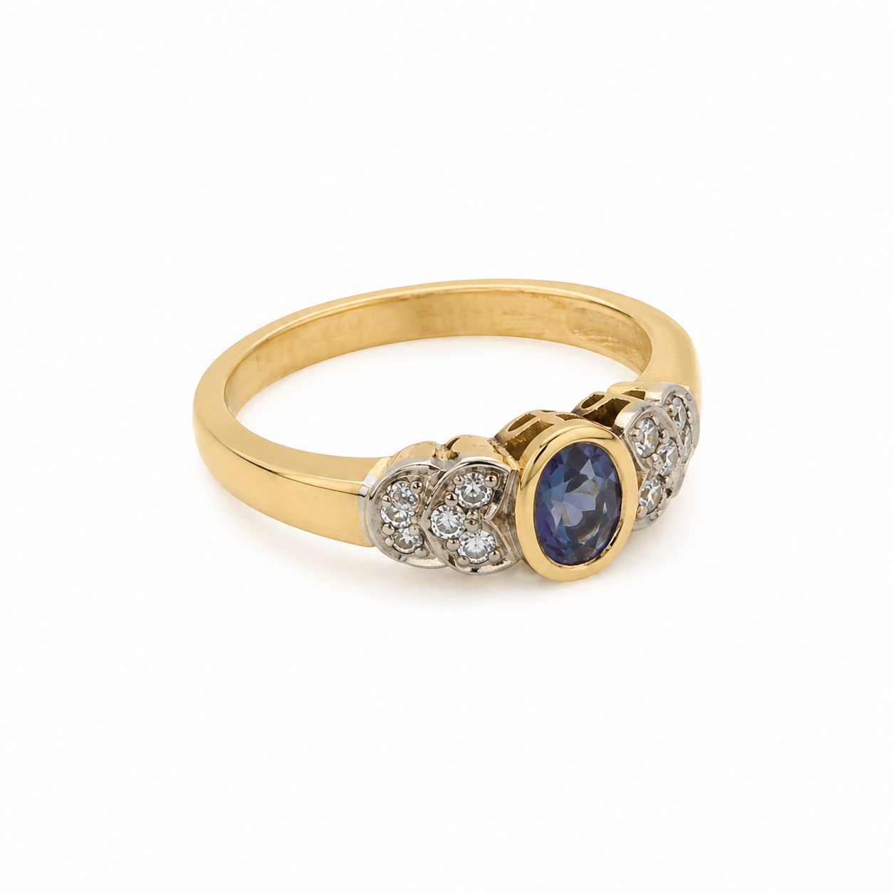 14KT Yellow Gold 0.07 CTW 0.25 STW Tanzanite Diamond Ring [K12H]