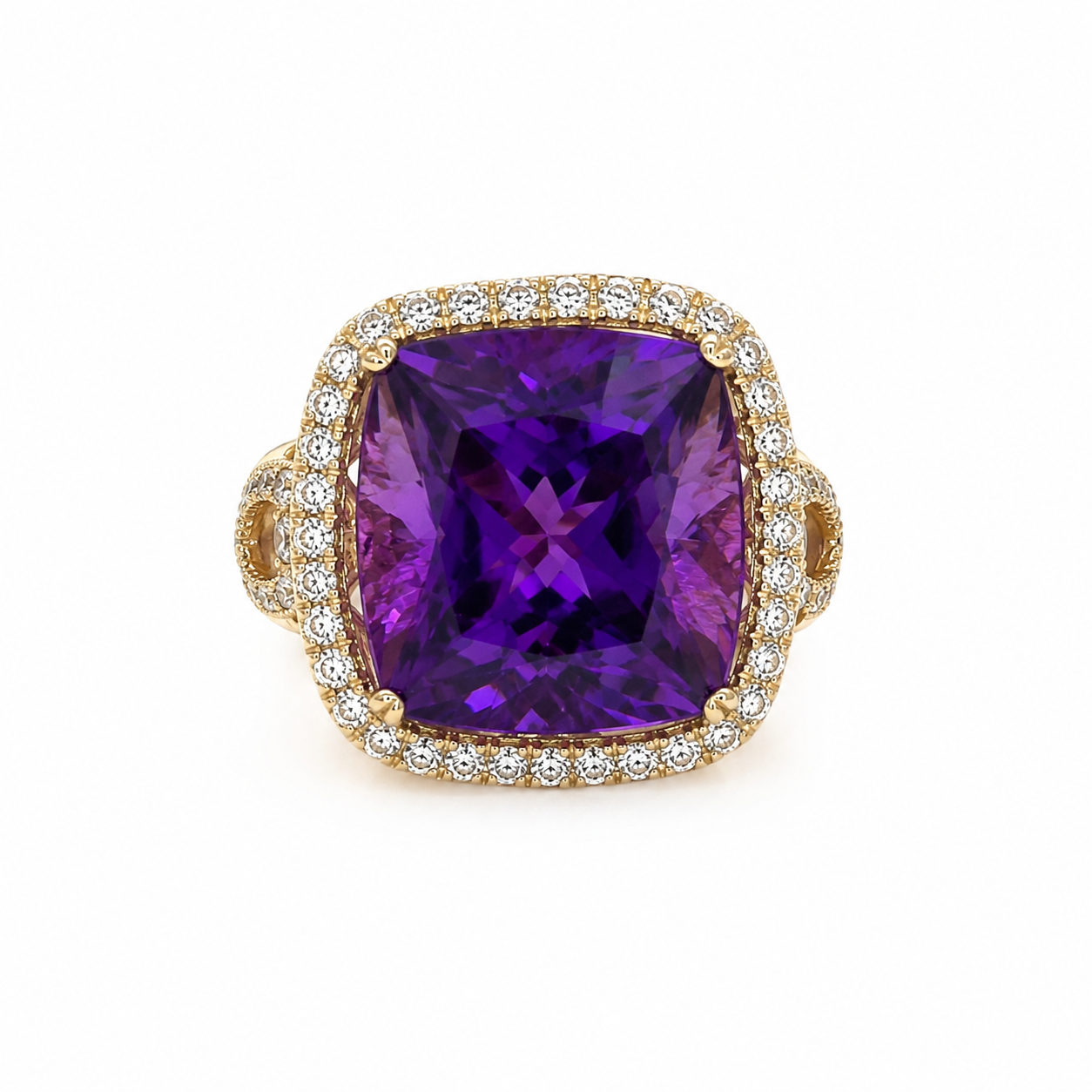 14KT Yellow Gold 0.45 CTW 7.27 STW Amethyst Diamond Ring [K26H]
