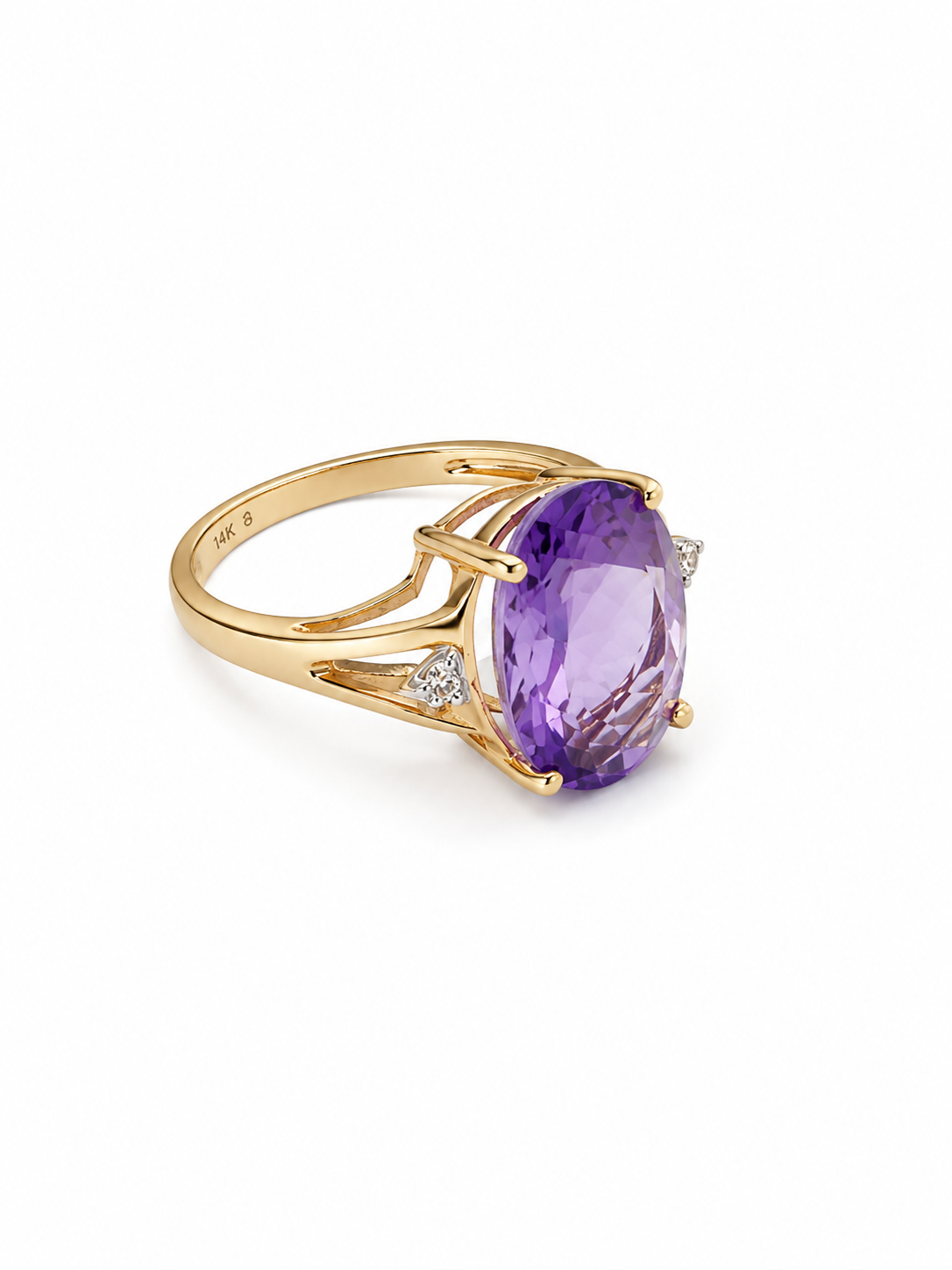 10KT Yellow Gold 0.01 CTW 5.00 STW Amethyst Diamond Ring [K1T]