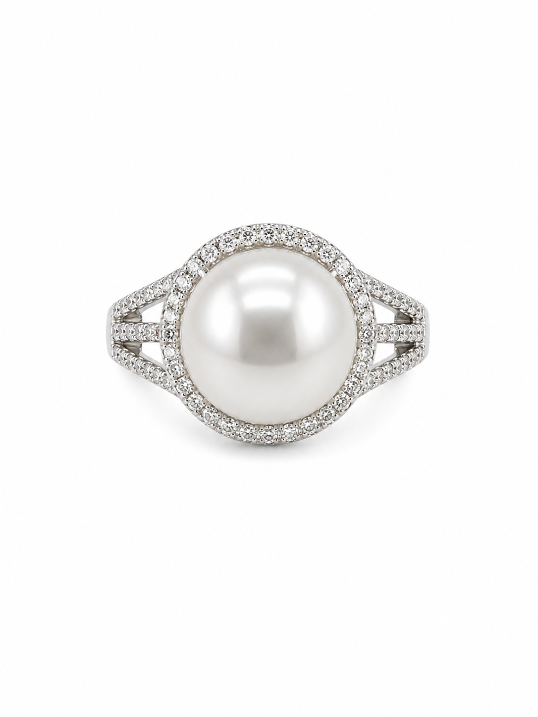 14KT White Gold 0.38 CTW 10MM Pearl Diamond Ring [K34H]