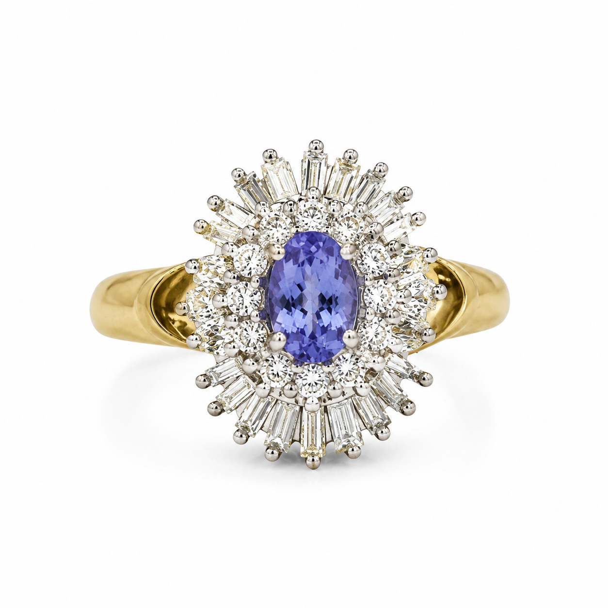 14KT Yellow Gold 0.50 CTW 0.43 STW Tanzanite Diamond Ring [K23H]