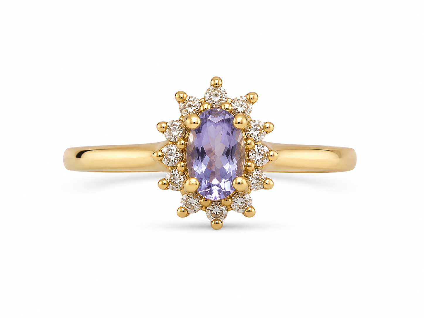 14KT Yellow Gold 0.20 CTW 0.35 STW Tanzanite Diamond Ring [K13H]