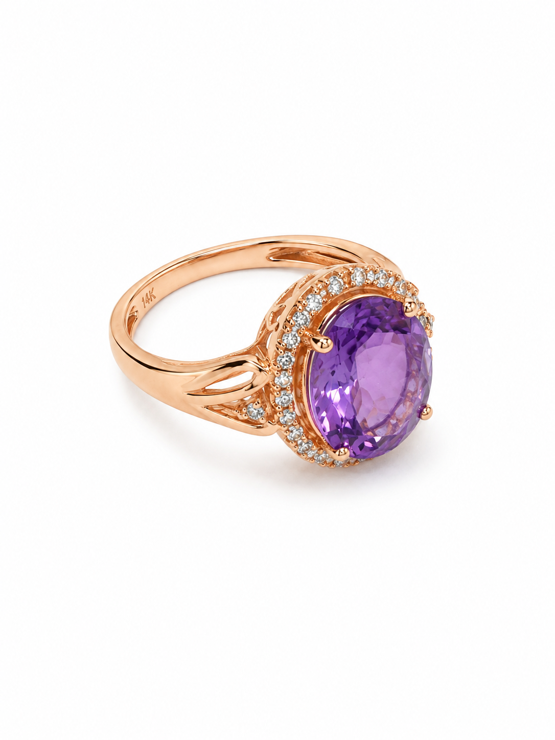 14KT Rose Gold 0.25 CTW 4.03 STW Amethyst Diamond Ring [K22H]