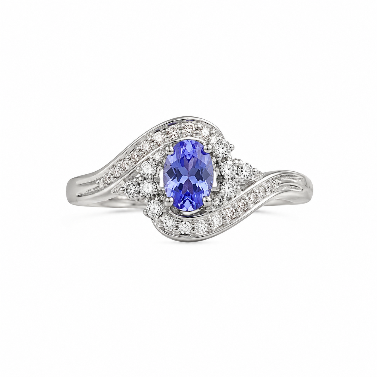 10KT White Gold 0.20 CTW 0.40 STW Tanzanite Diamond Ring [K1T]