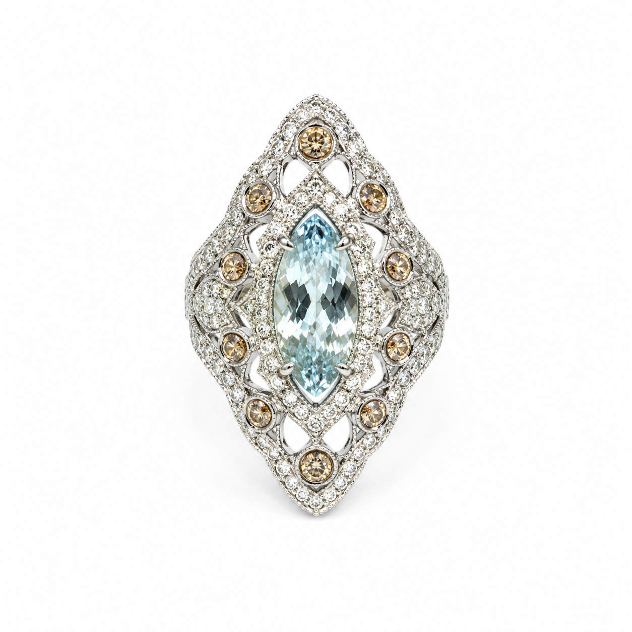 14KT White Gold 1.68 CTW 3.11 STW  Aquamarine Diamond Ring [K11T]
