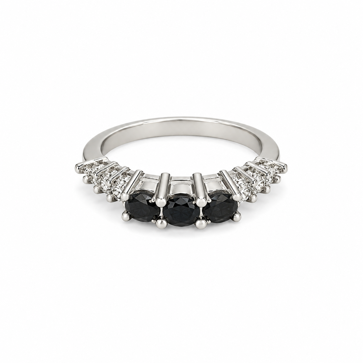 10KT White Gold  0.98 CTW Black Stone Diamond Ring [18H]